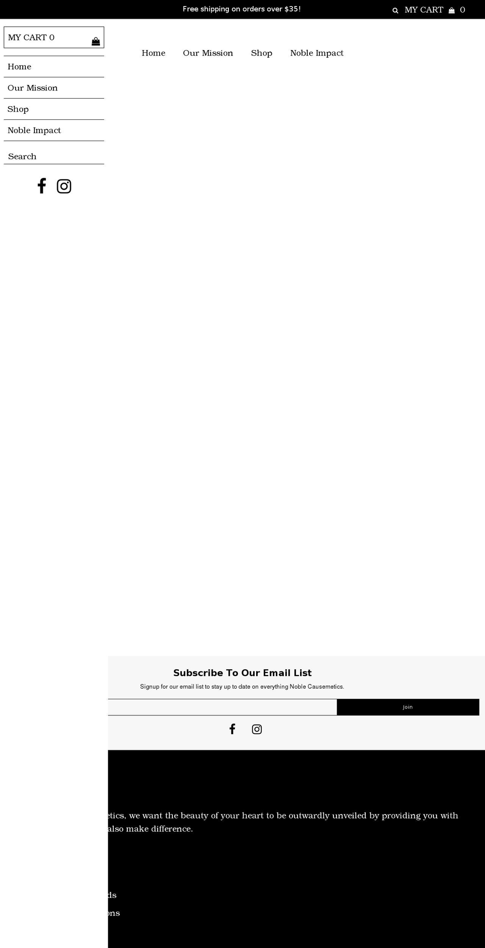 noblecausemetics.com shopify website screenshot