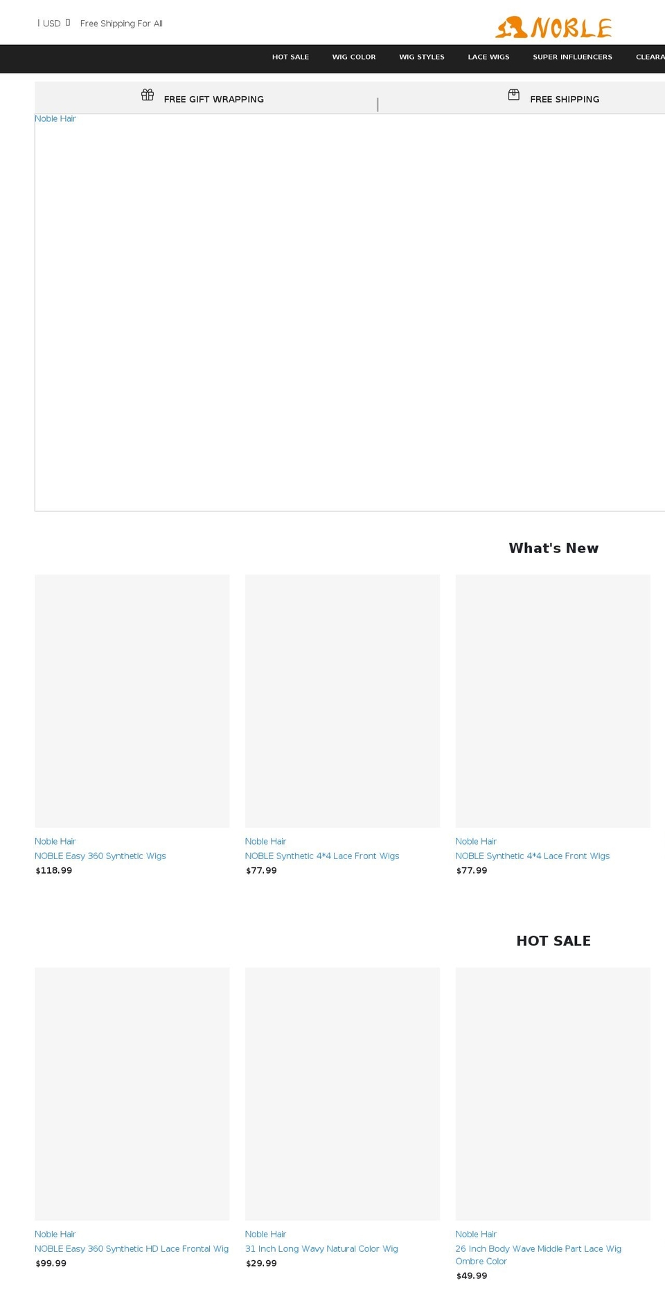 noblehair.com shopify website screenshot