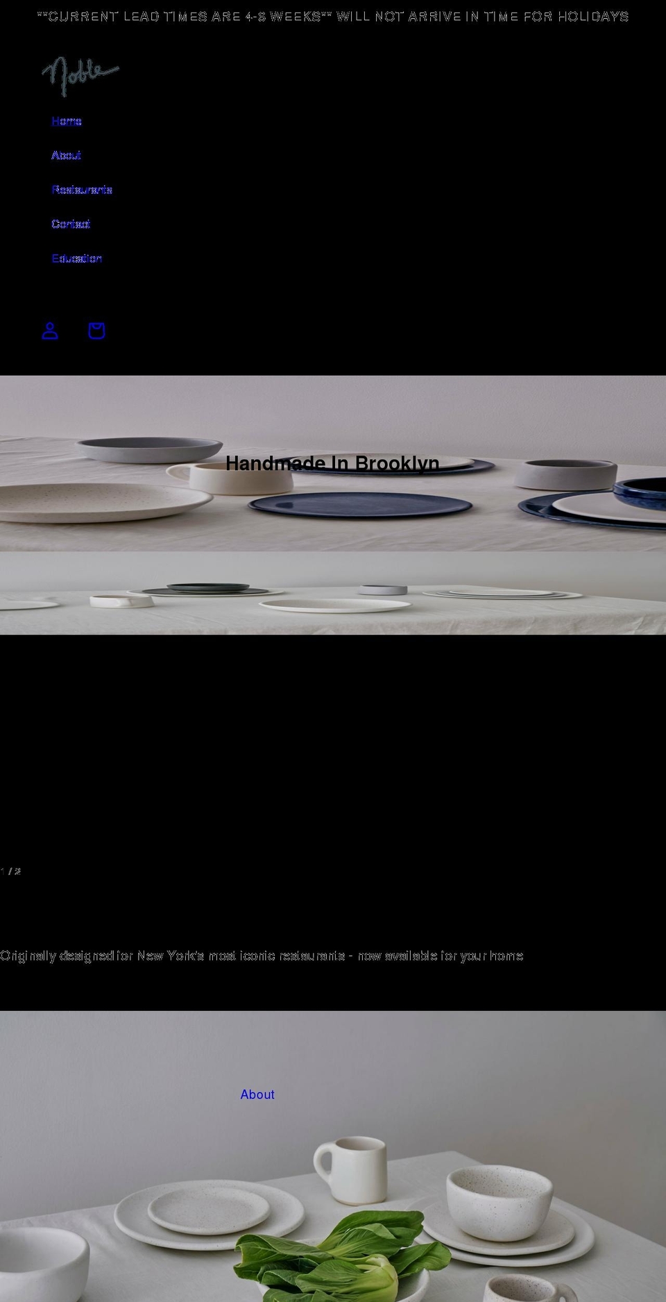 nobleplateware.com shopify website screenshot