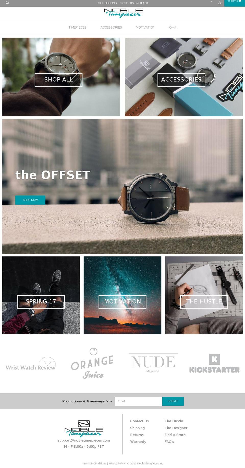 nobletimepieces.com shopify website screenshot