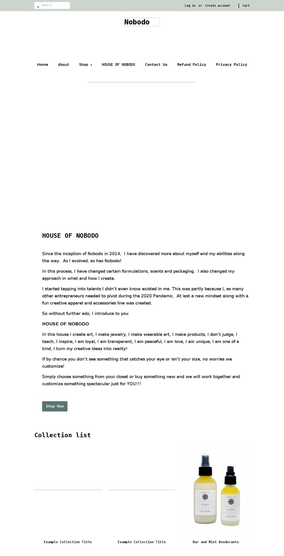 nobodoinc.com shopify website screenshot