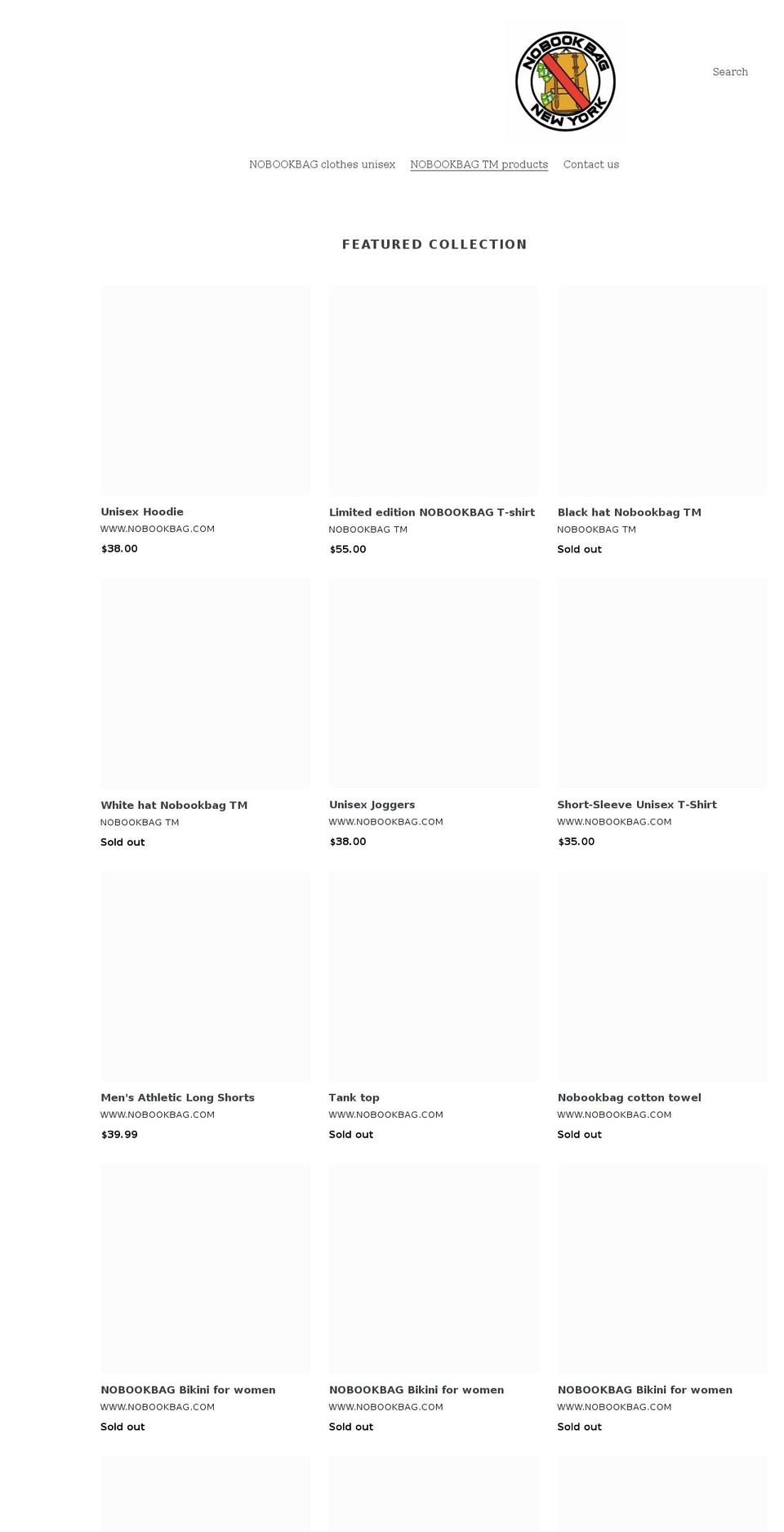 nobookbag.com shopify website screenshot