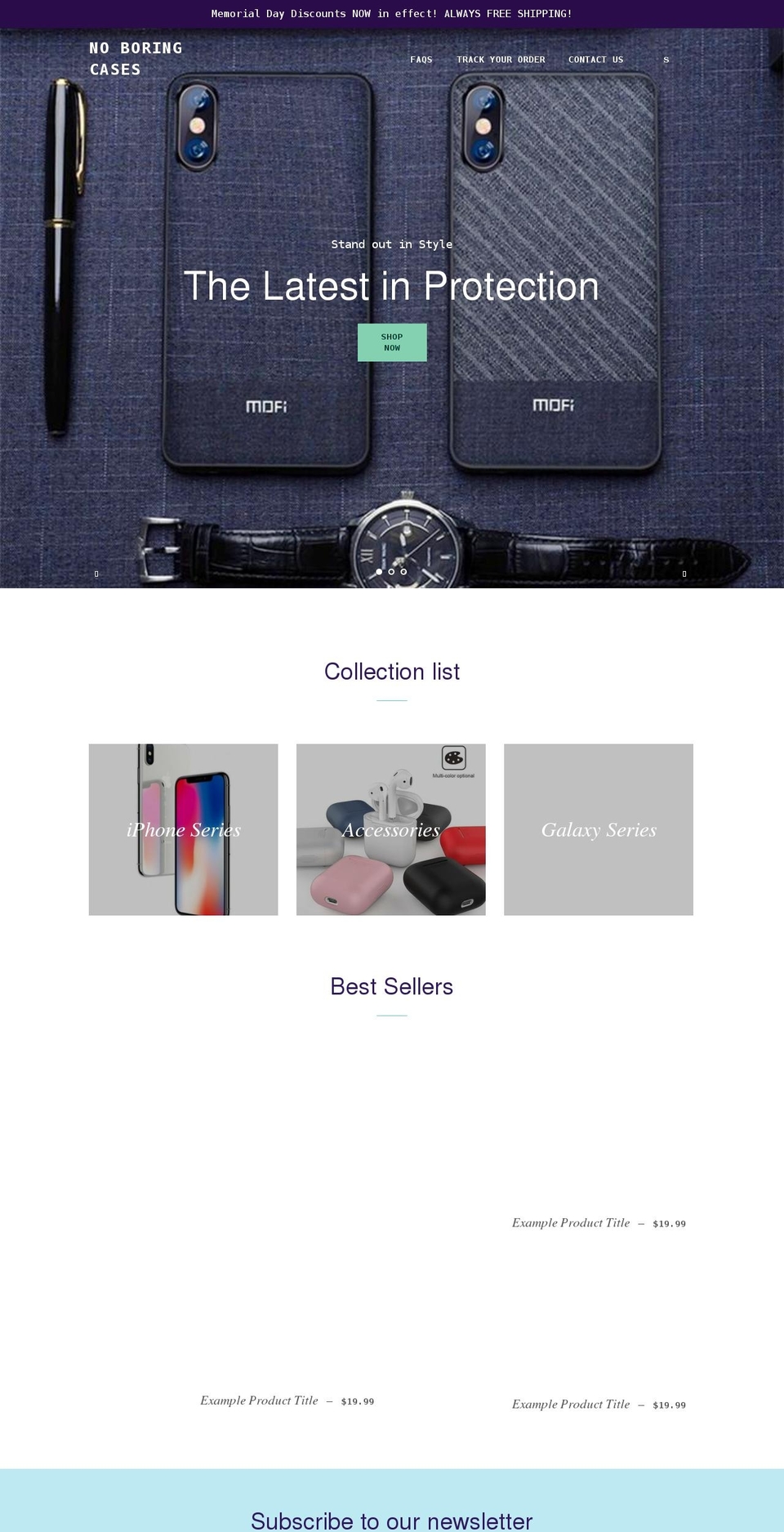 noboringcases.com shopify website screenshot
