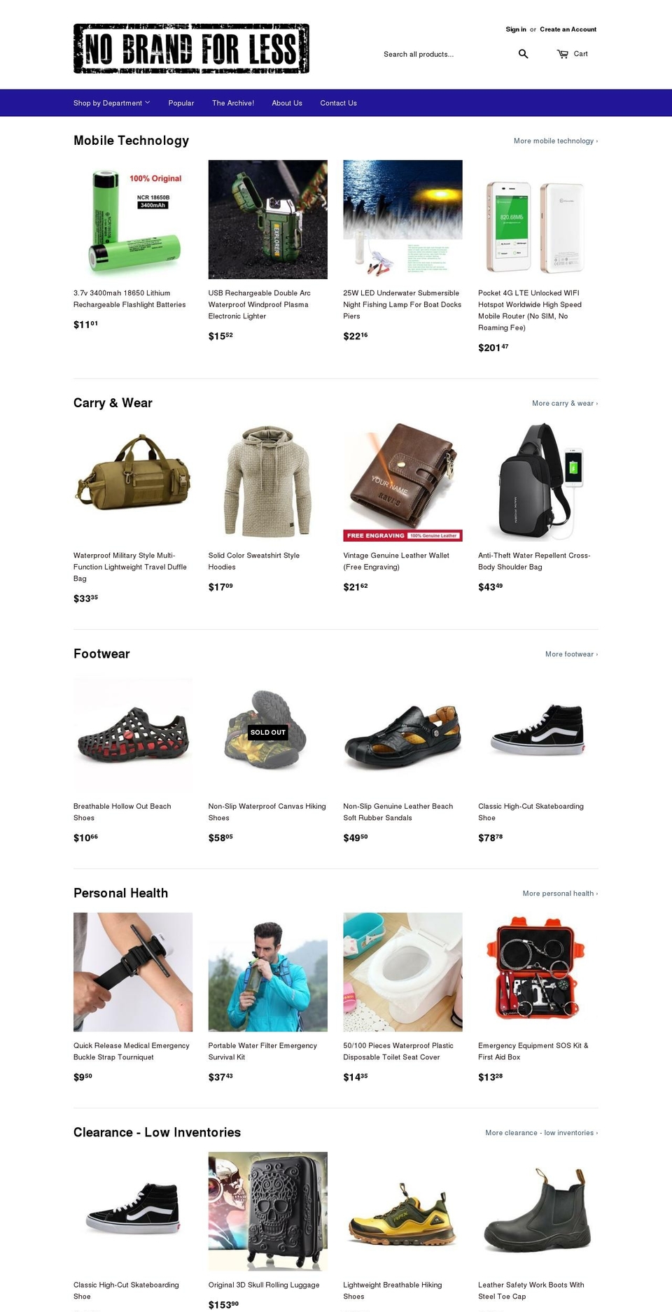 nobrandforless.com shopify website screenshot