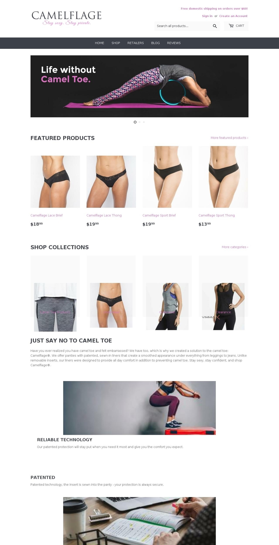 nocameltoe.com — Shopify storefront screenshot