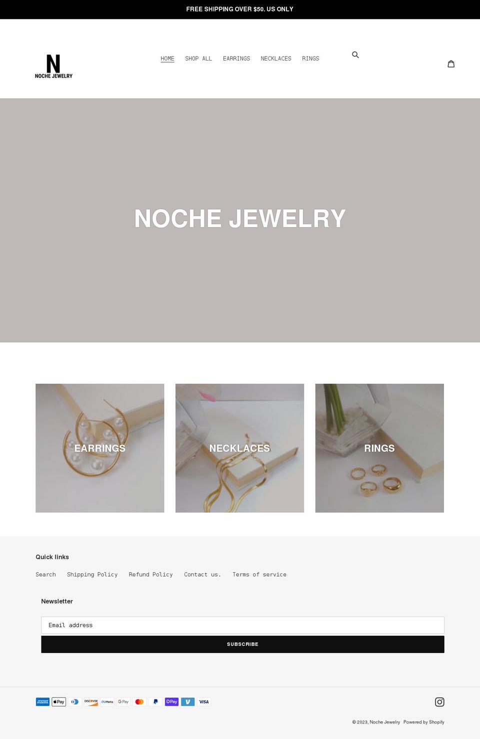 nochejewelry.com shopify website screenshot
