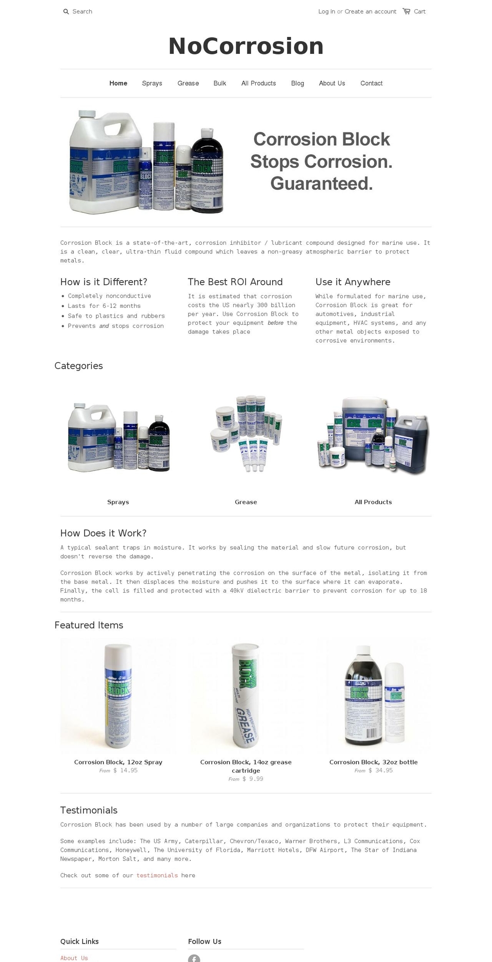 nocorrosion.com shopify website screenshot