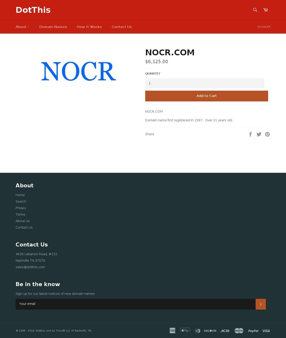 nocr.com — Shopify storefront screenshot