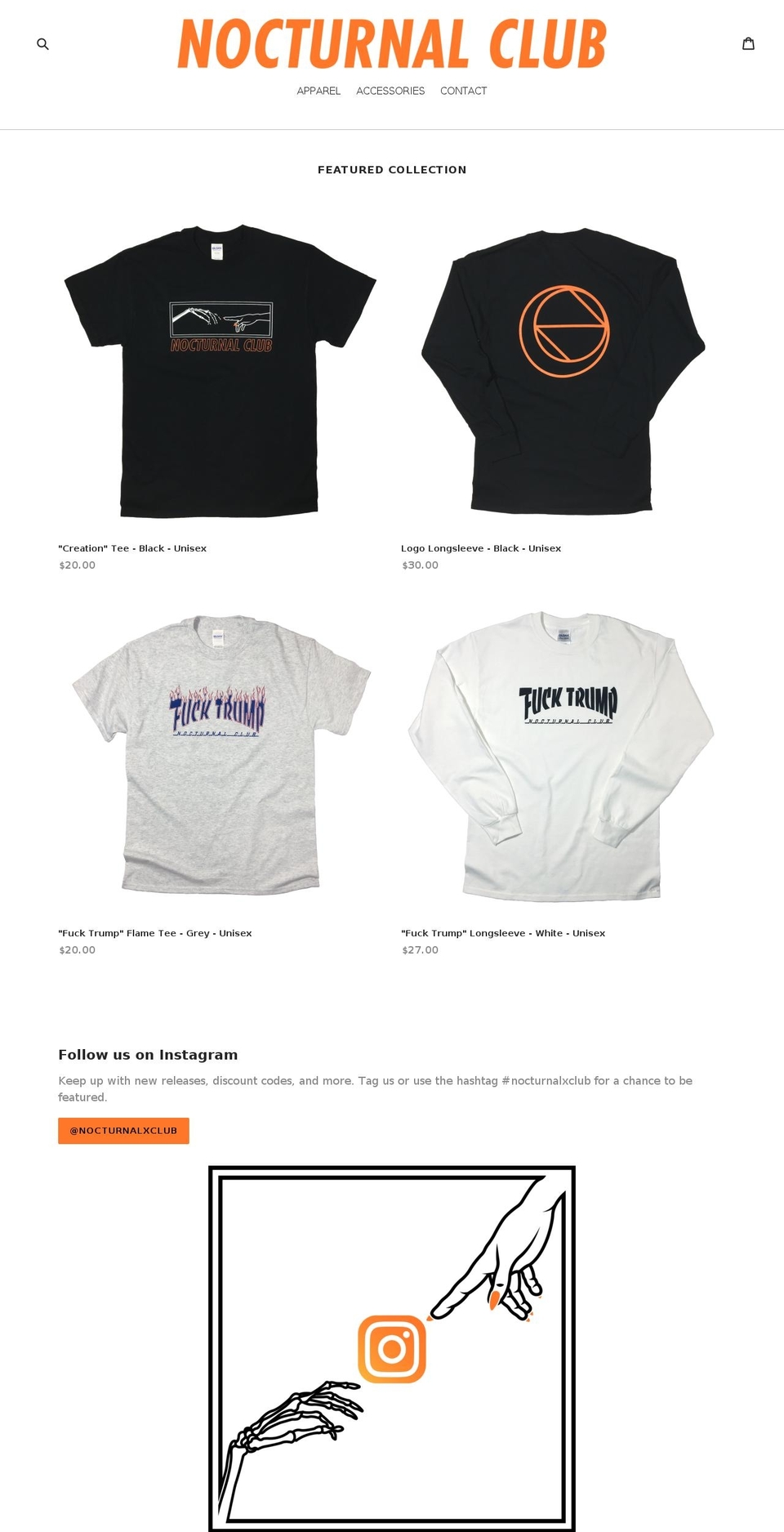 nocturnalclub.com — Shopify storefront screenshot