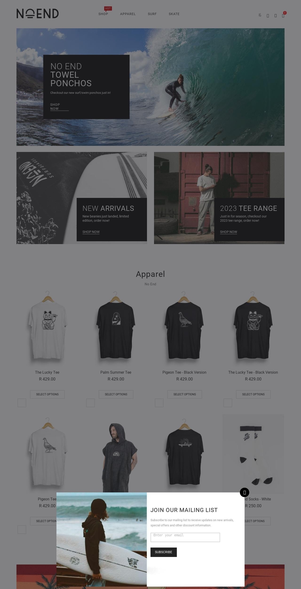 noend.co.za shopify website screenshot