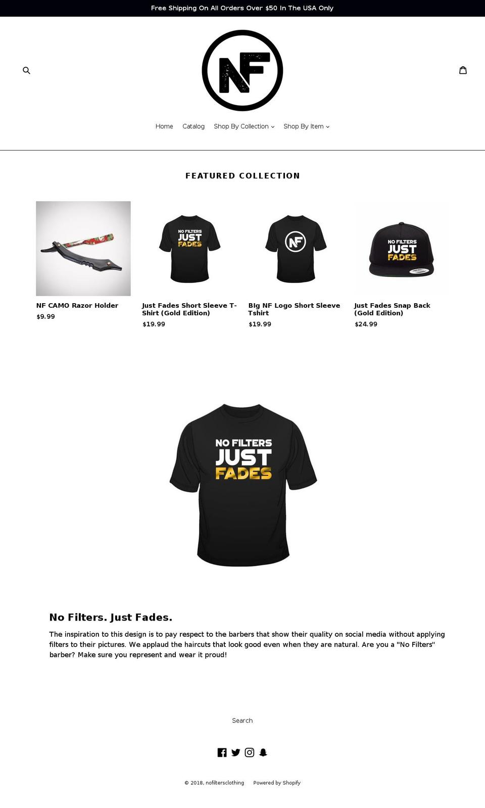 nofiltersclothing.com — Shopify storefront screenshot