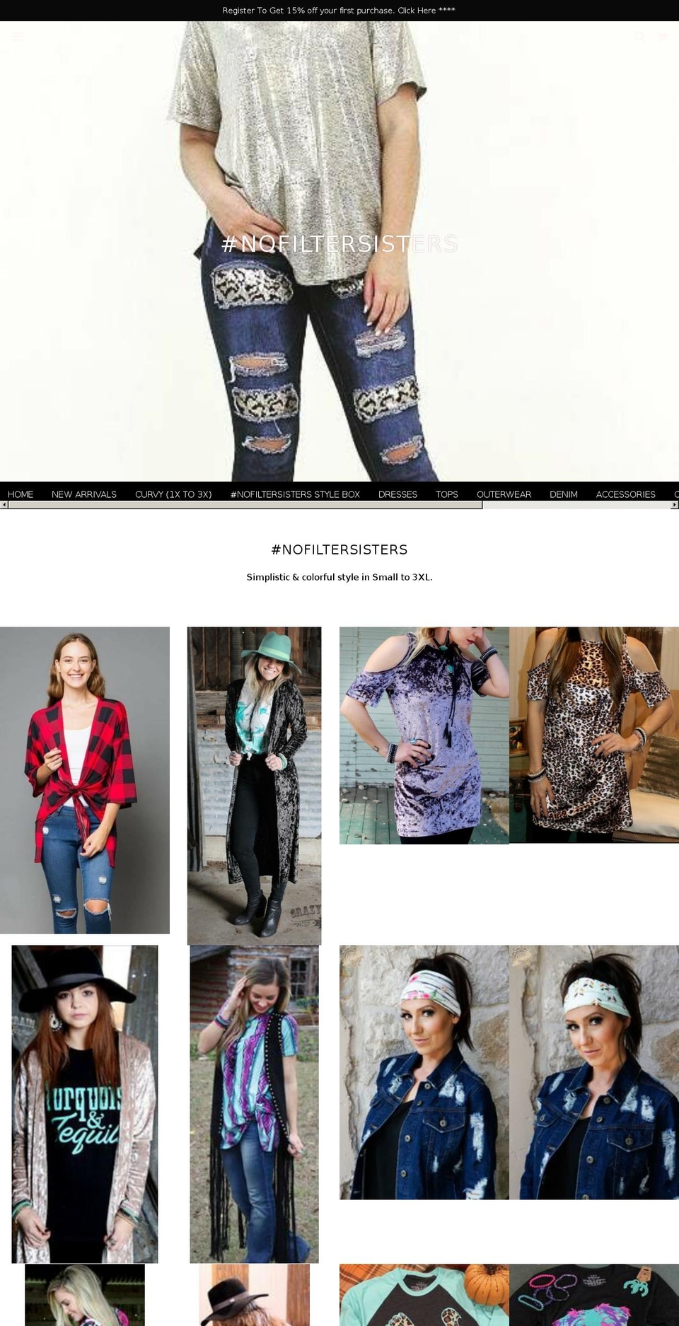 nofiltersisters.com — Shopify storefront screenshot