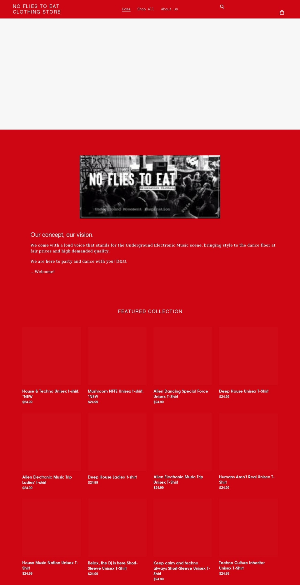 nofliestoeatclothing.com shopify website screenshot