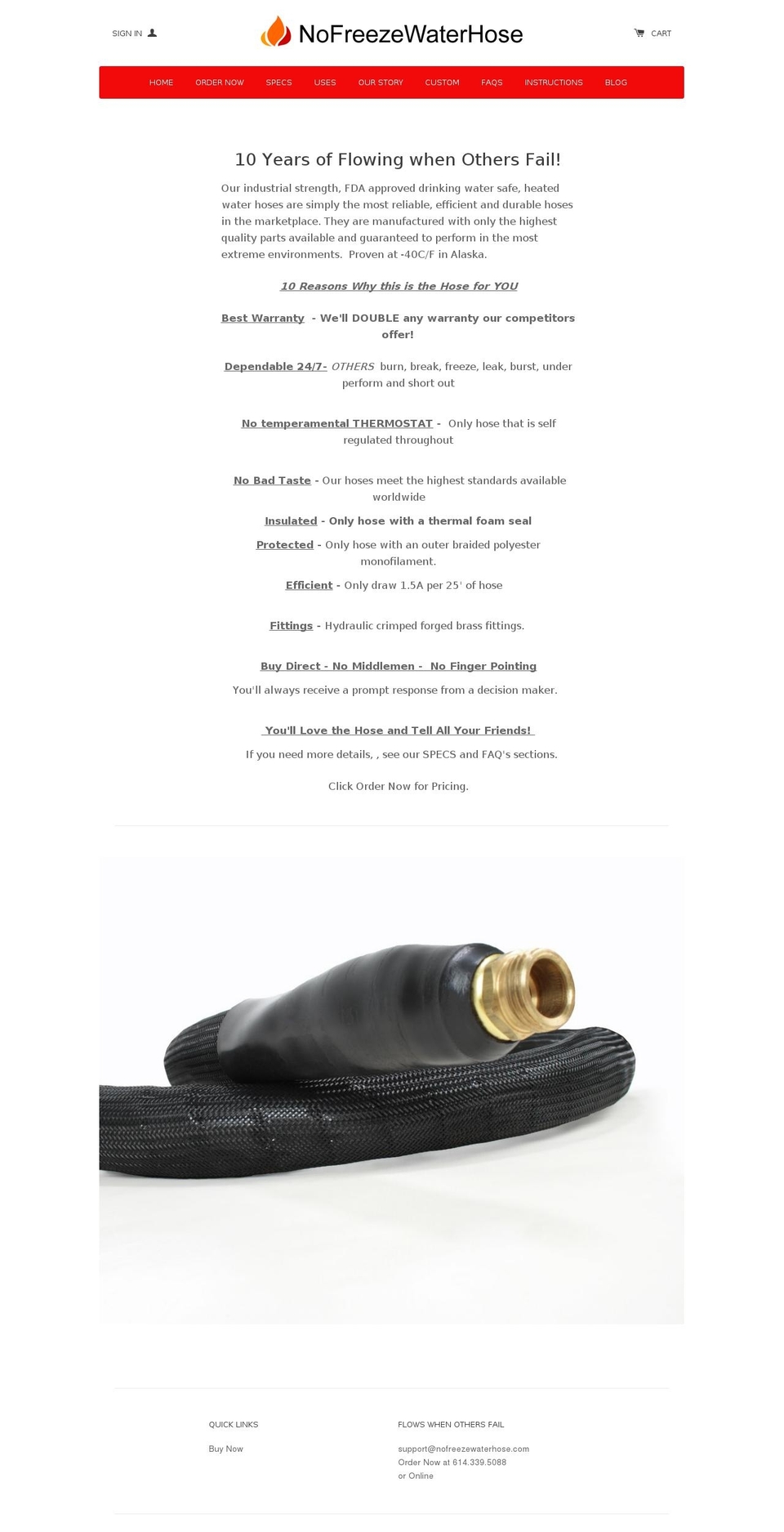 nofreezehose.com — Shopify storefront screenshot