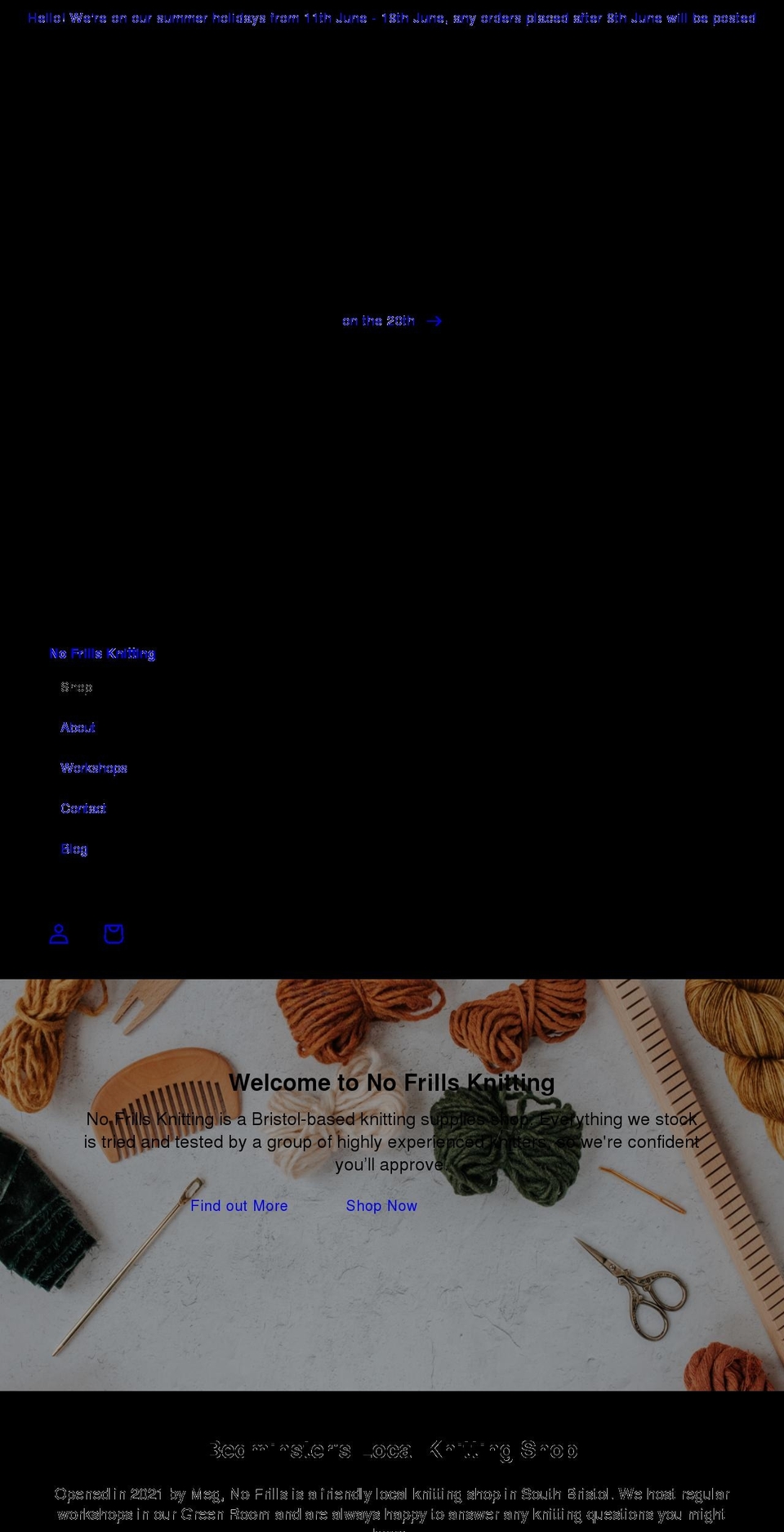 nofrillsknitting.co.uk shopify website screenshot