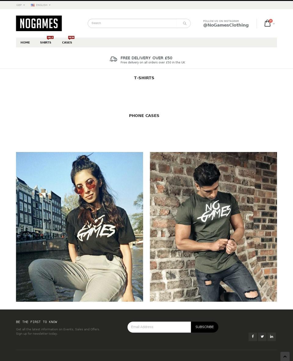 nogamesclothing.com — Shopify storefront screenshot