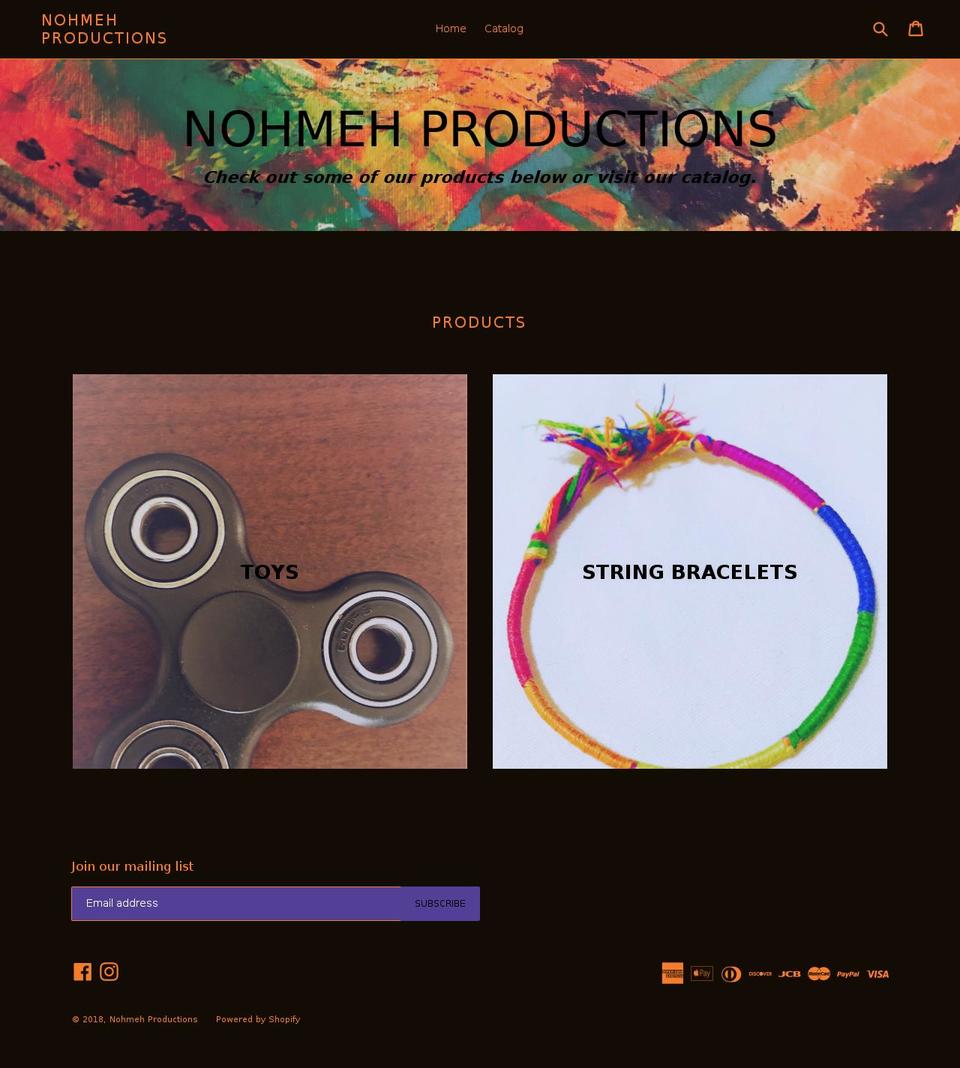 nohmehproductions.com — Shopify storefront screenshot