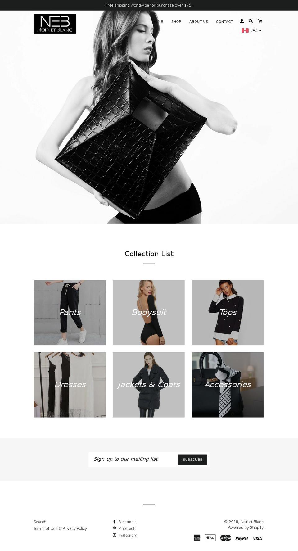 noiretblanc.com shopify website screenshot