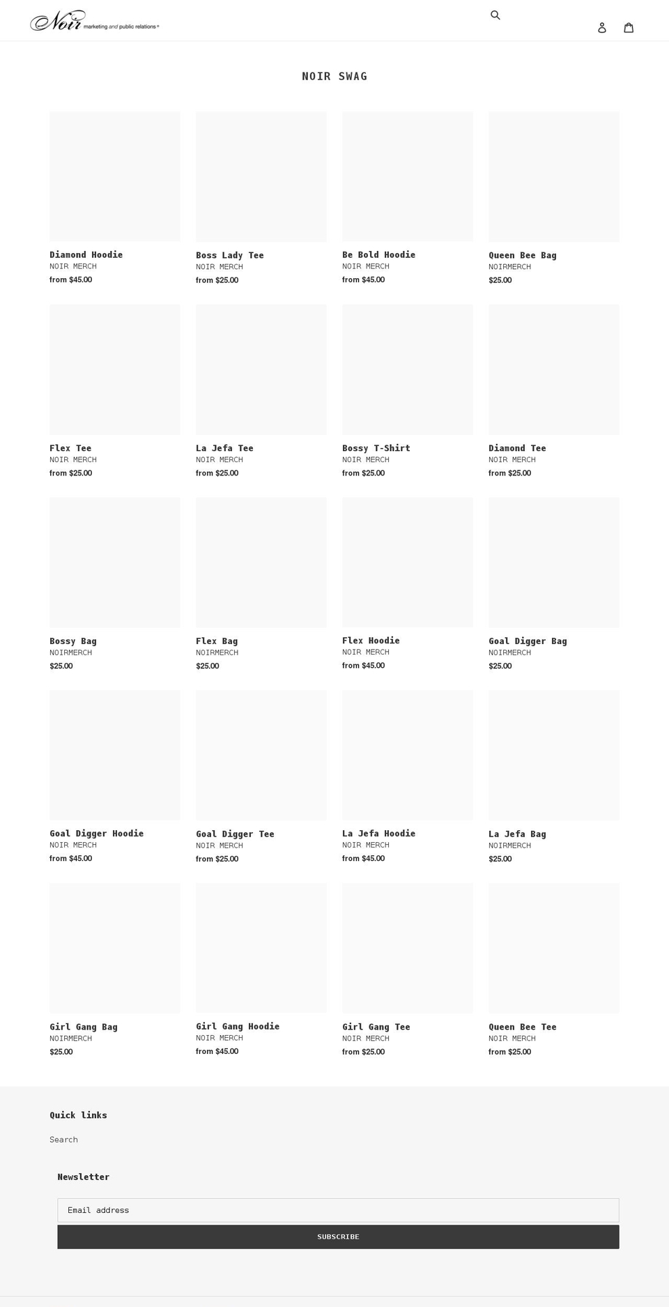 noirmerch.myshopify.com shopify website screenshot