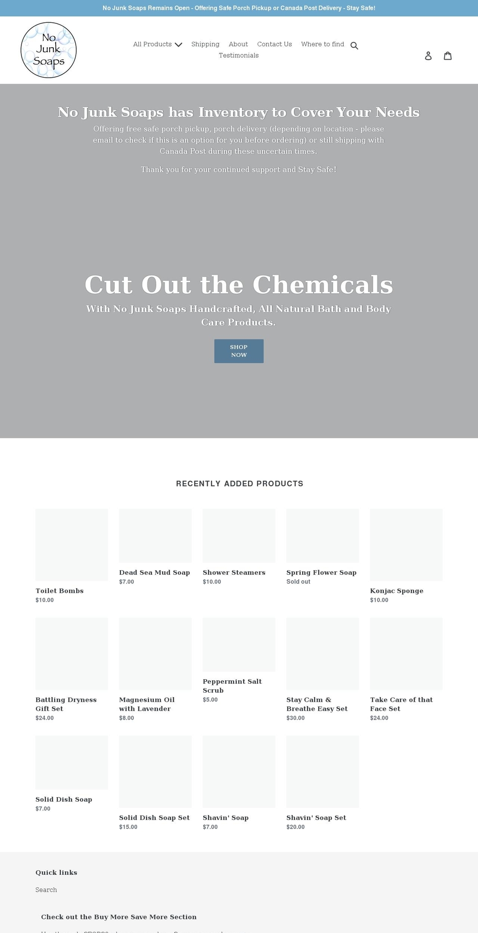 nojunksoaps.com shopify website screenshot