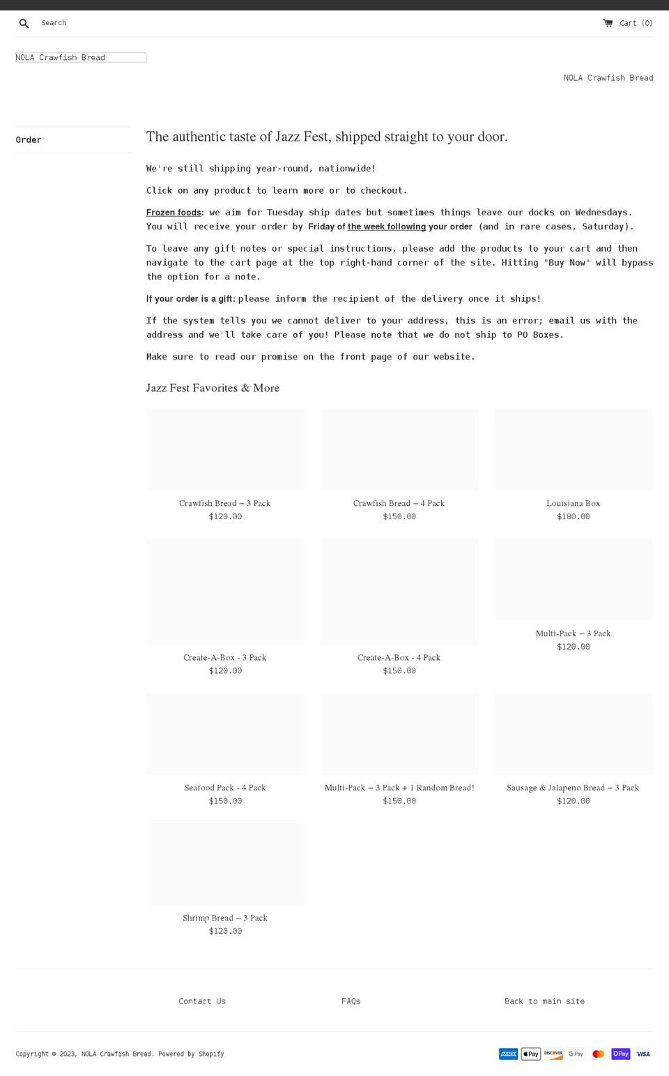 nola-crawfish-bread.myshopify.com shopify website screenshot