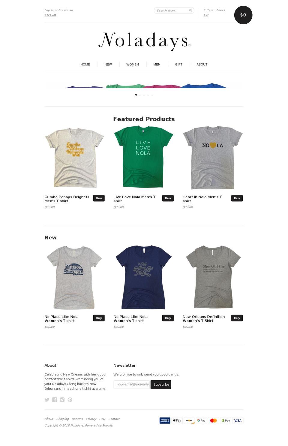 noladays.com shopify website screenshot