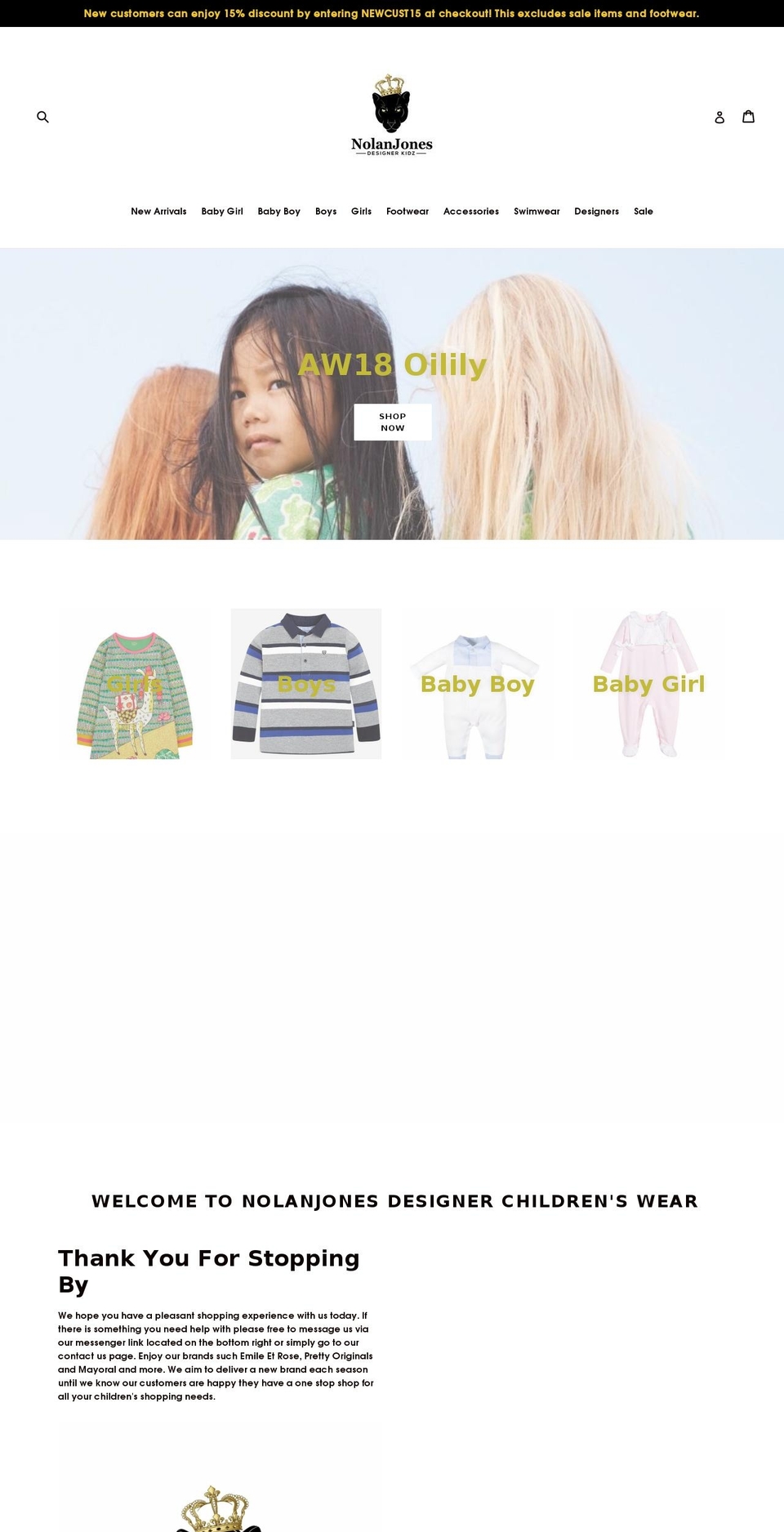 nolanjoneschildrenswear.com — Shopify storefront screenshot