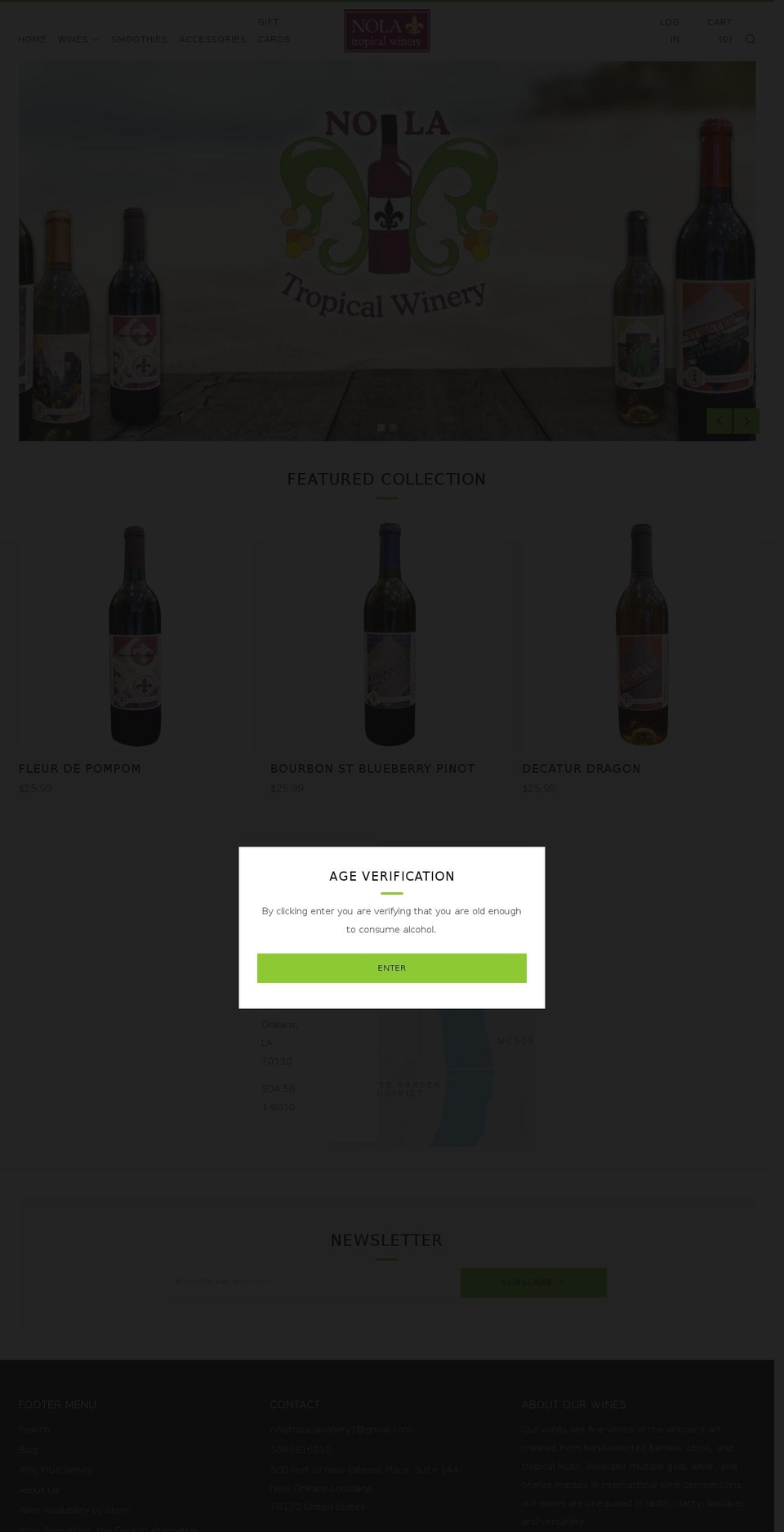 nolatropicalwinery.com shopify website screenshot