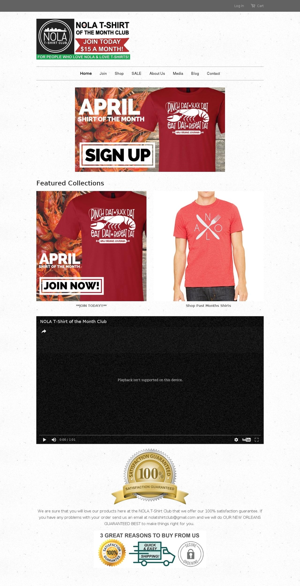 nolatshirtclub.com shopify website screenshot