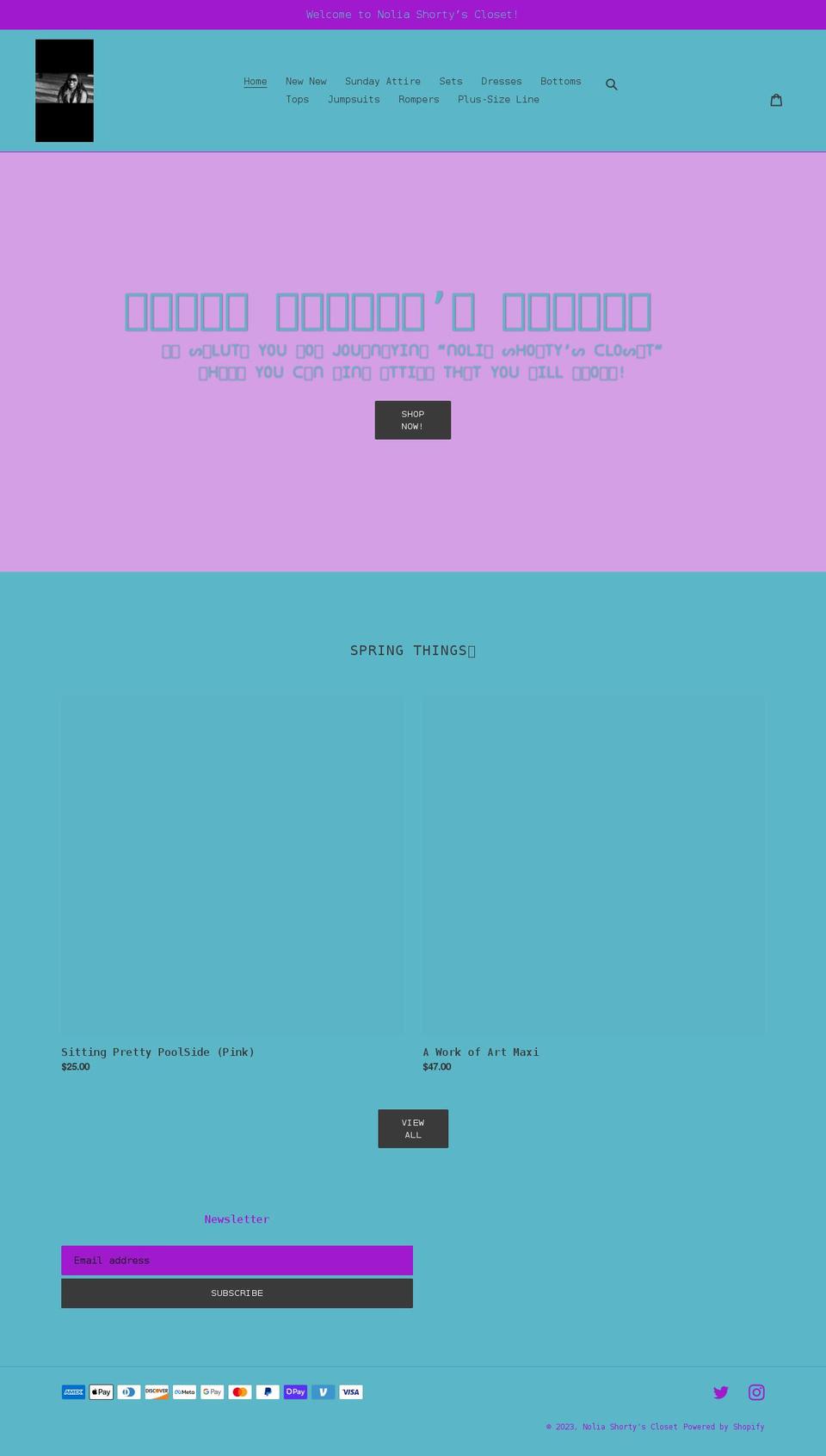 noliashortyscloset.net shopify website screenshot