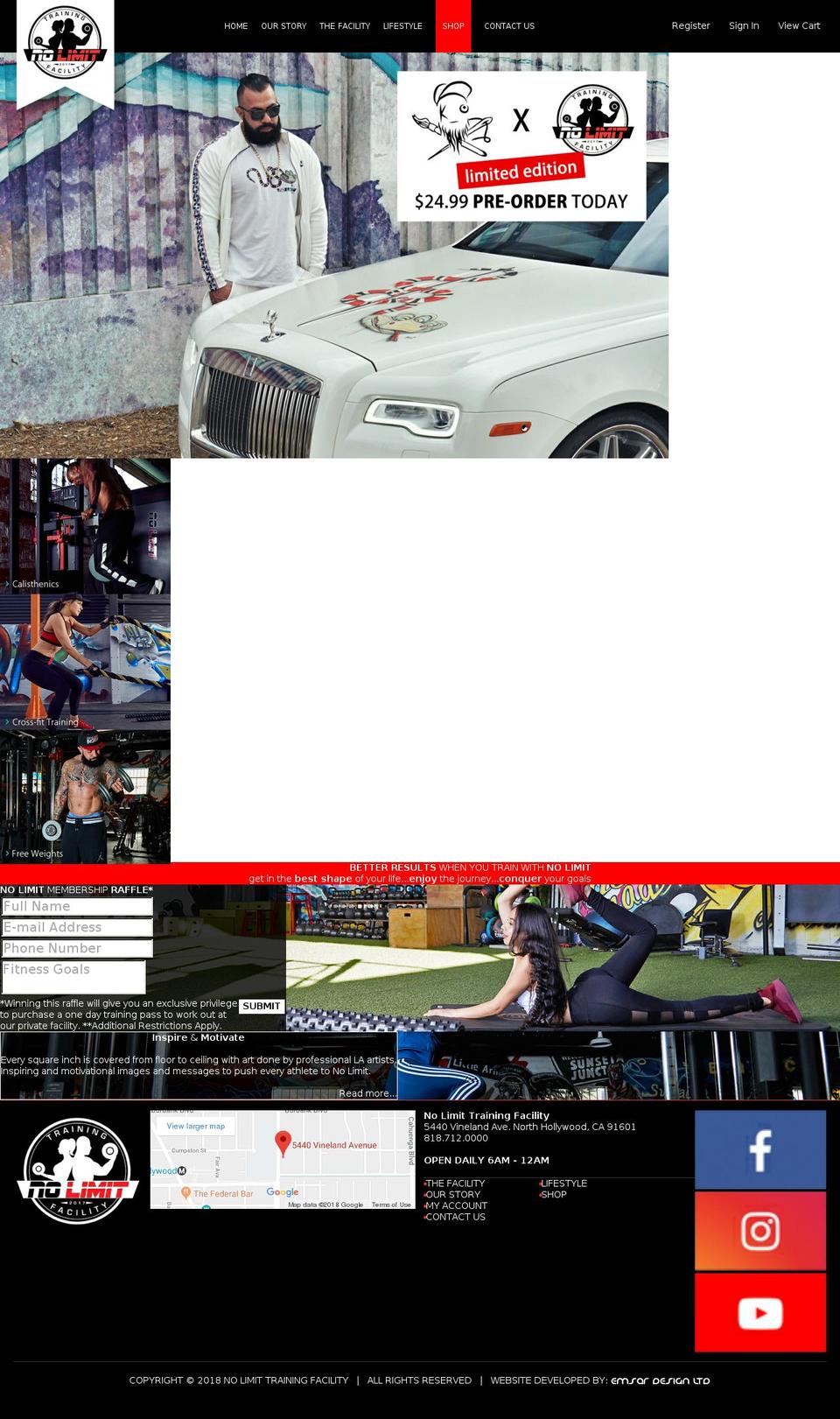 nolimittrainingfacility.com shopify website screenshot