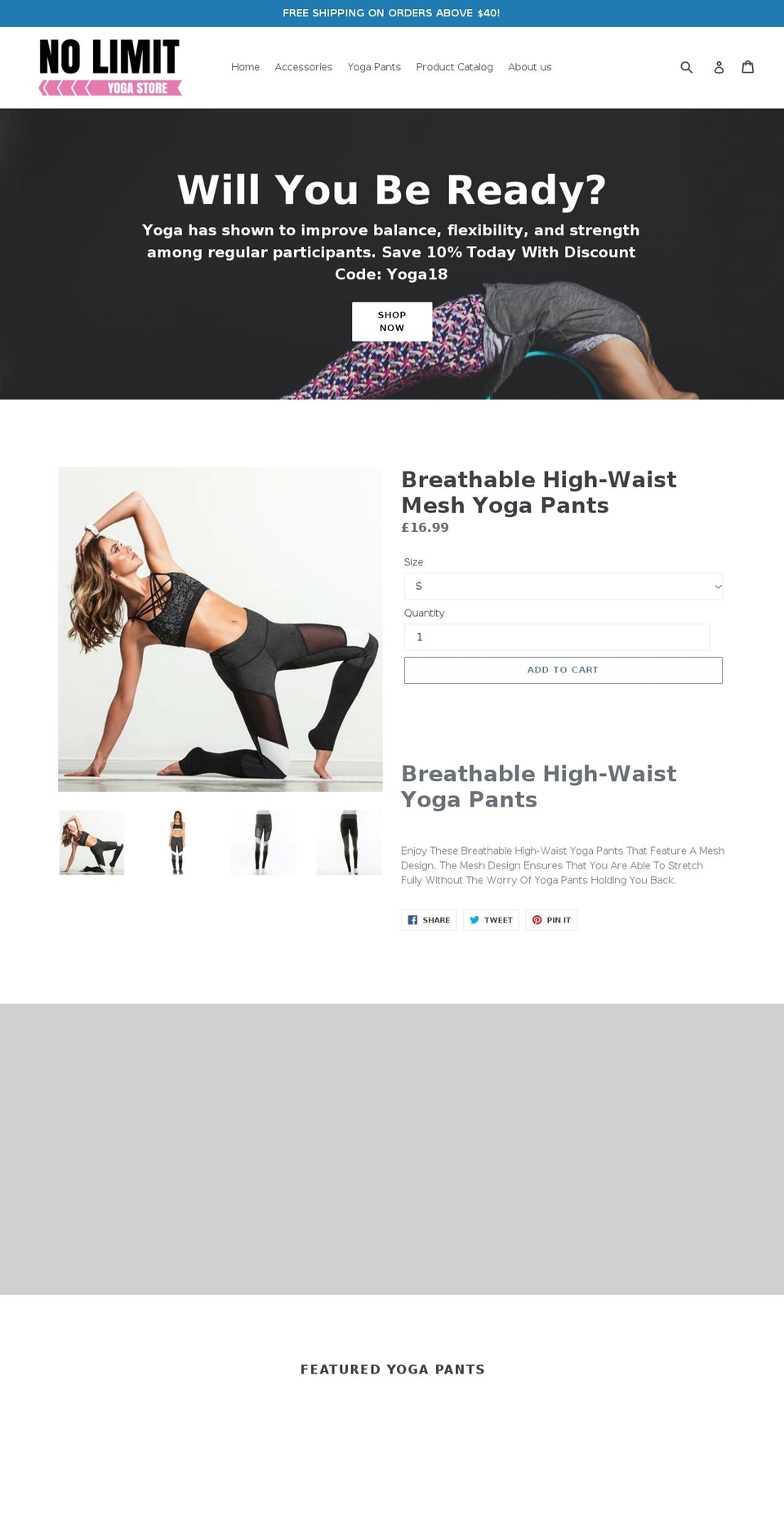 nolimityoga.com — Shopify storefront screenshot