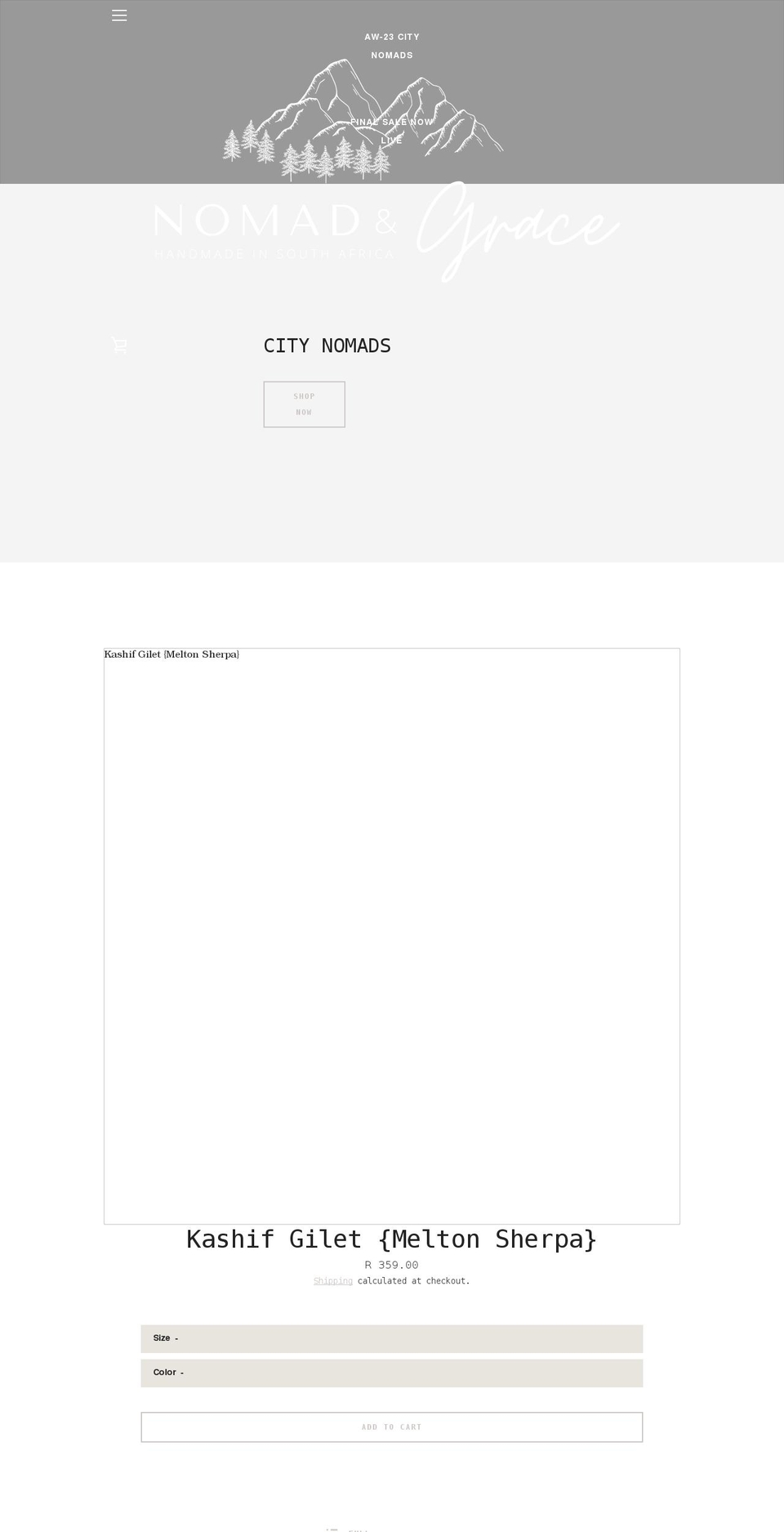 nomadandgrace.co.za shopify website screenshot