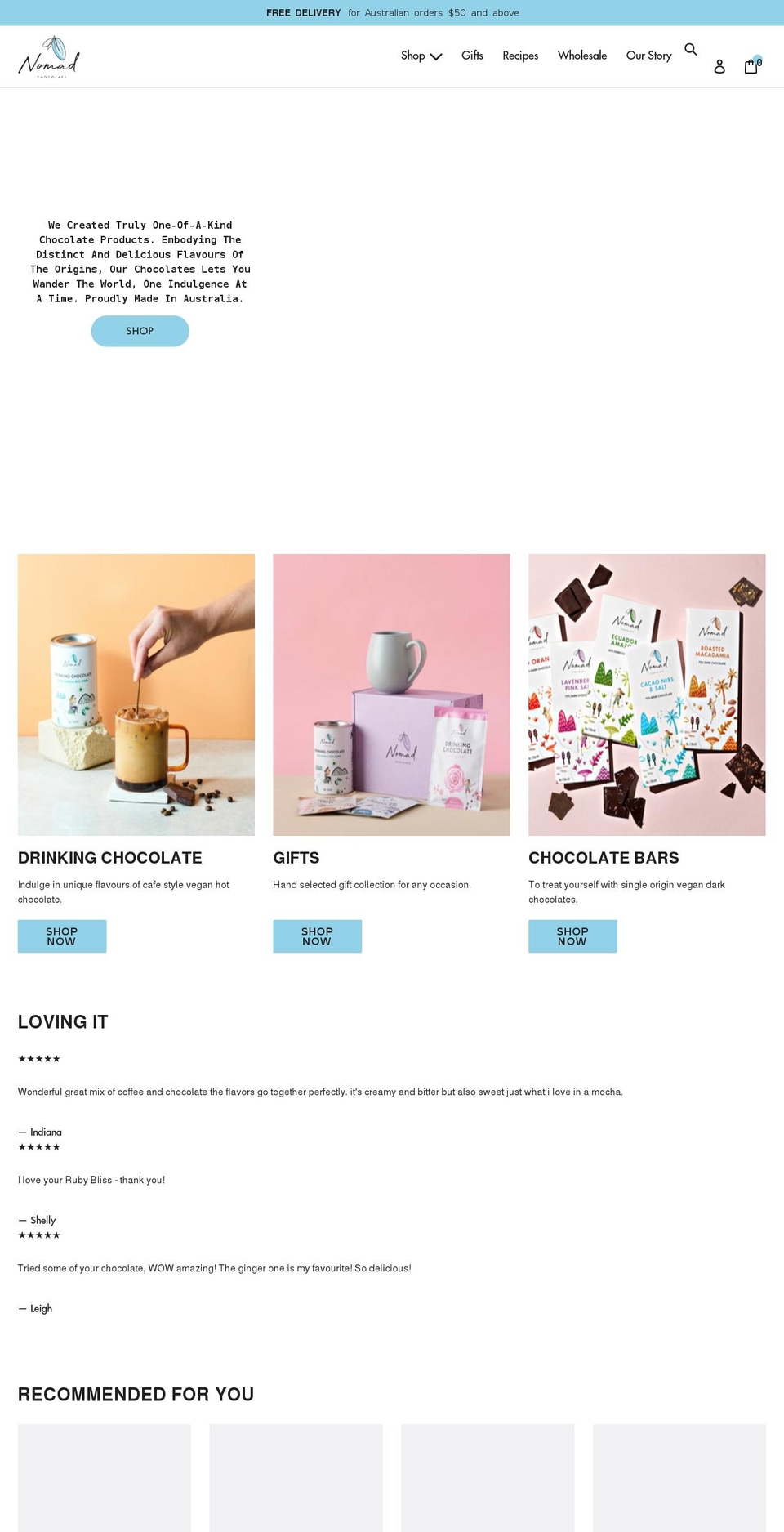 nomadchocolate.com shopify website screenshot