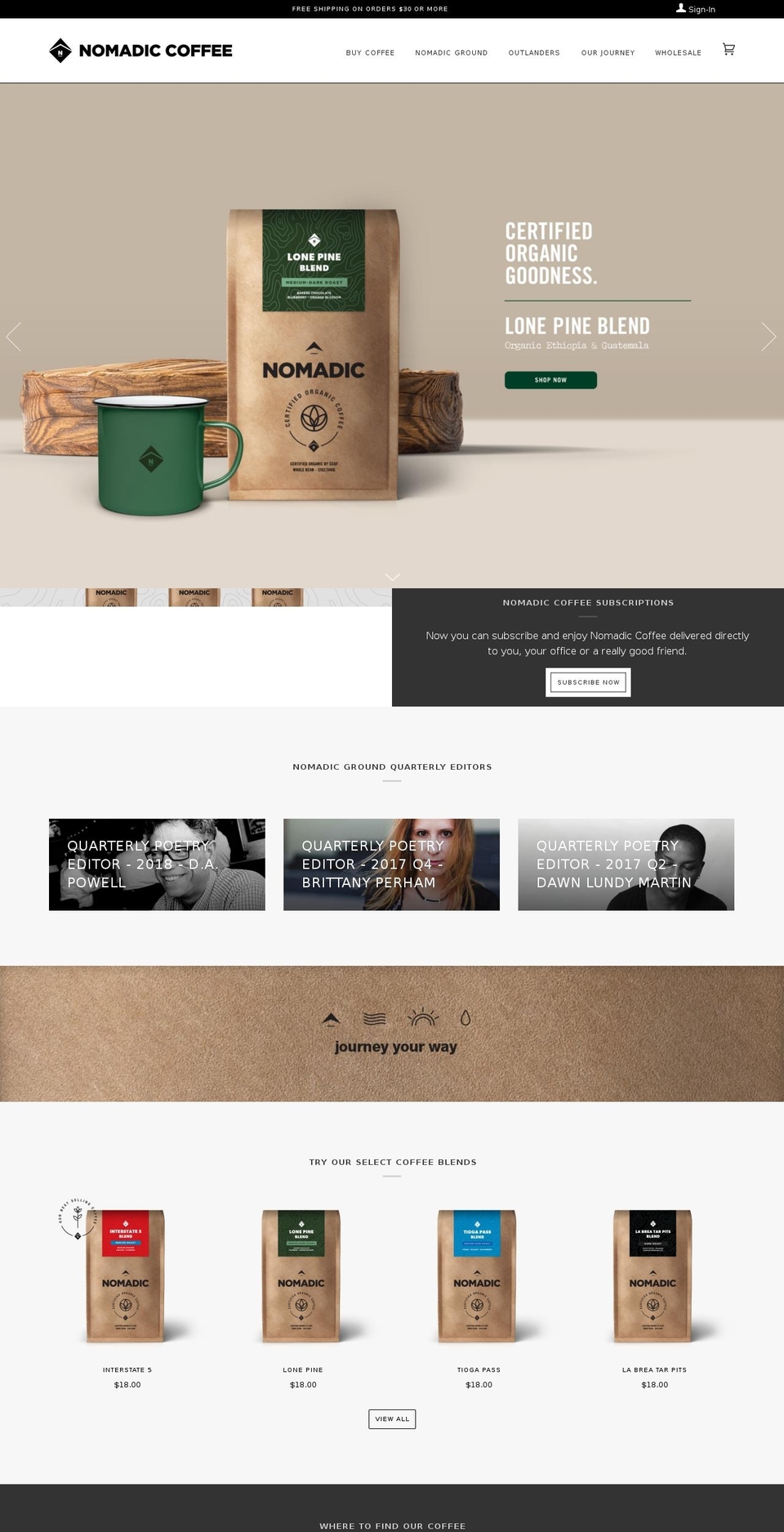 Coffee Shopify theme site example nomadiccoffee.com