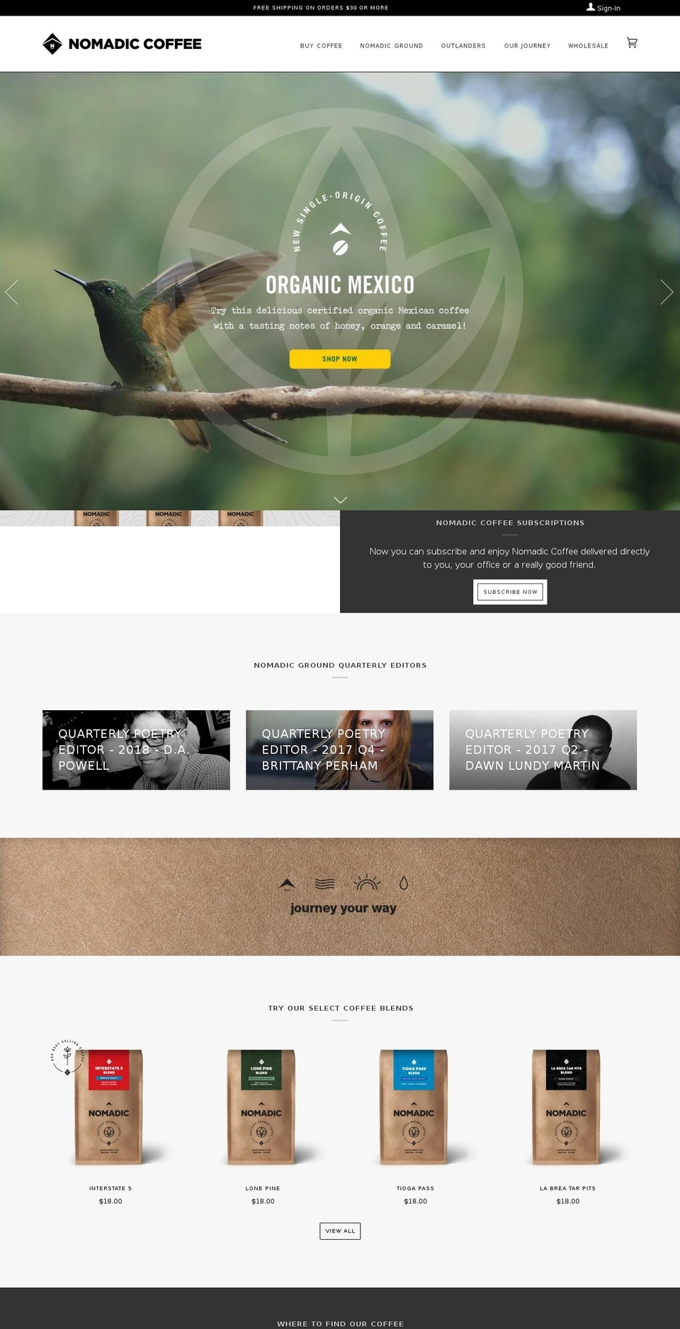 nomadiccoffee.net shopify website screenshot