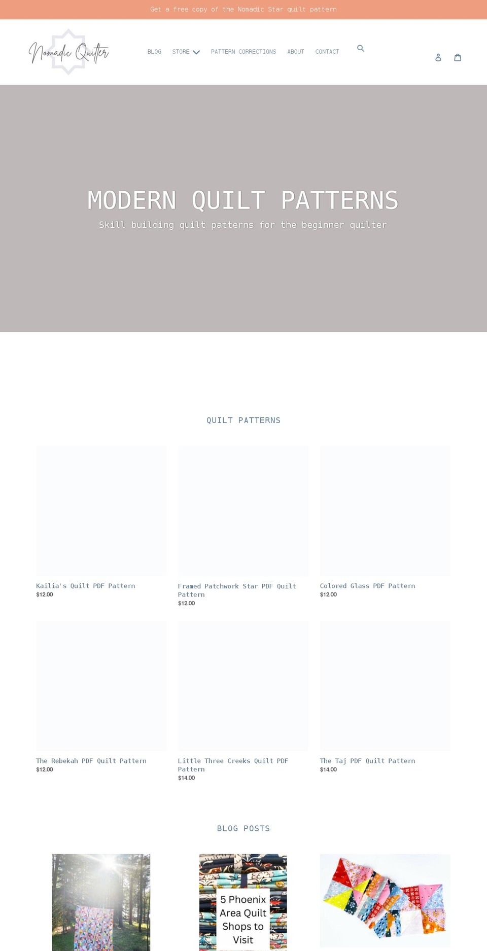 nomadicquilter.com shopify website screenshot
