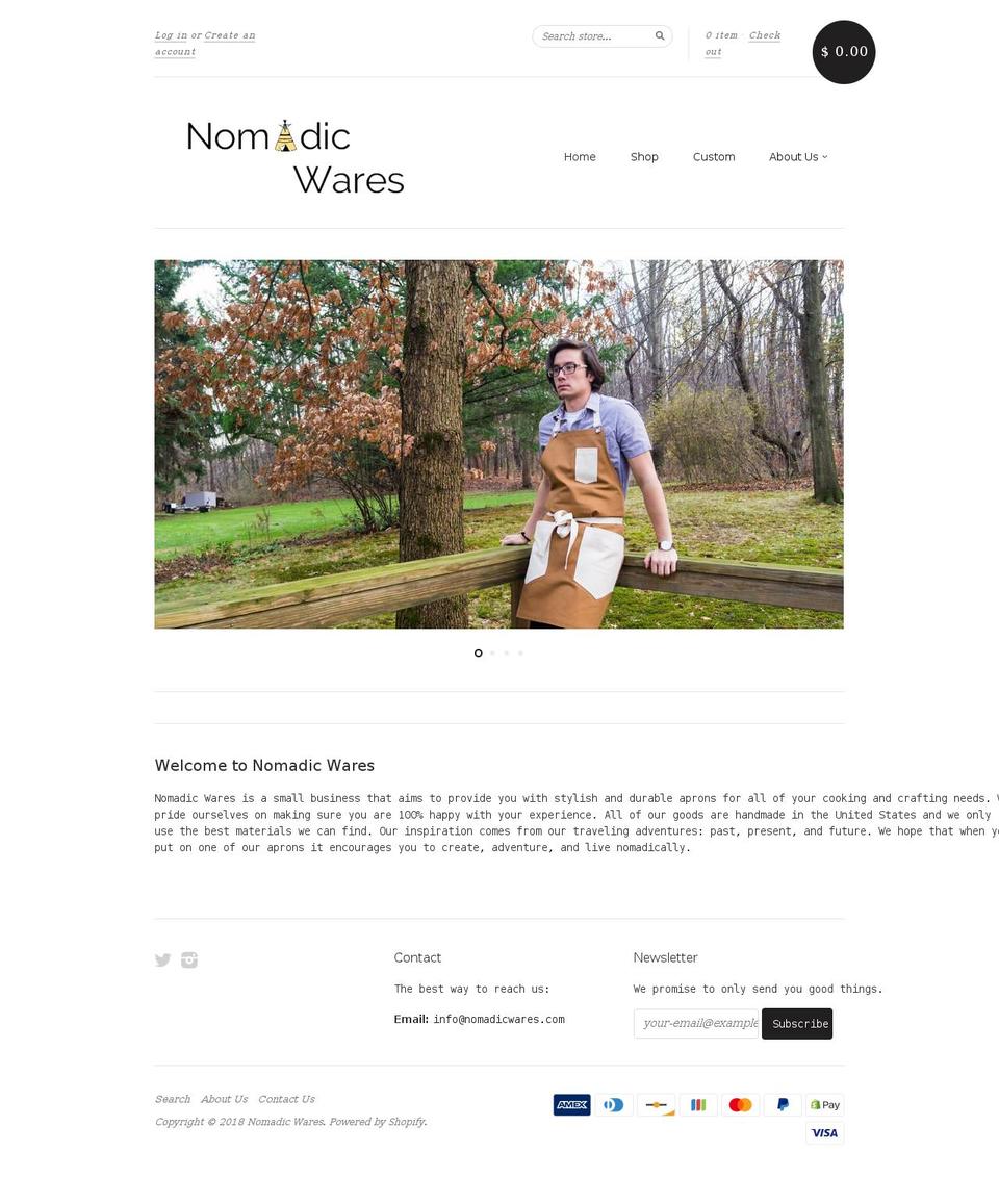 nomadicwares.com — Shopify storefront screenshot
