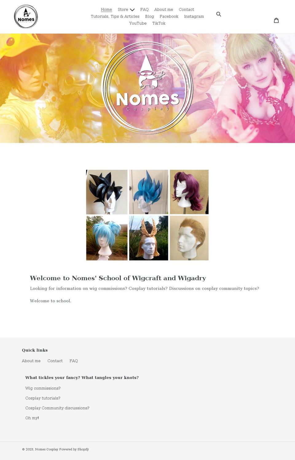 nomescosplay.com shopify website screenshot