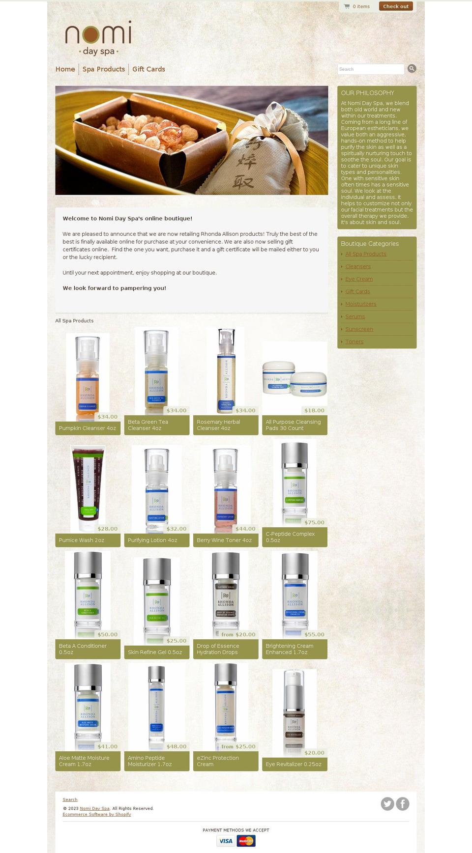 nomi-day-spa.myshopify.com shopify website screenshot
