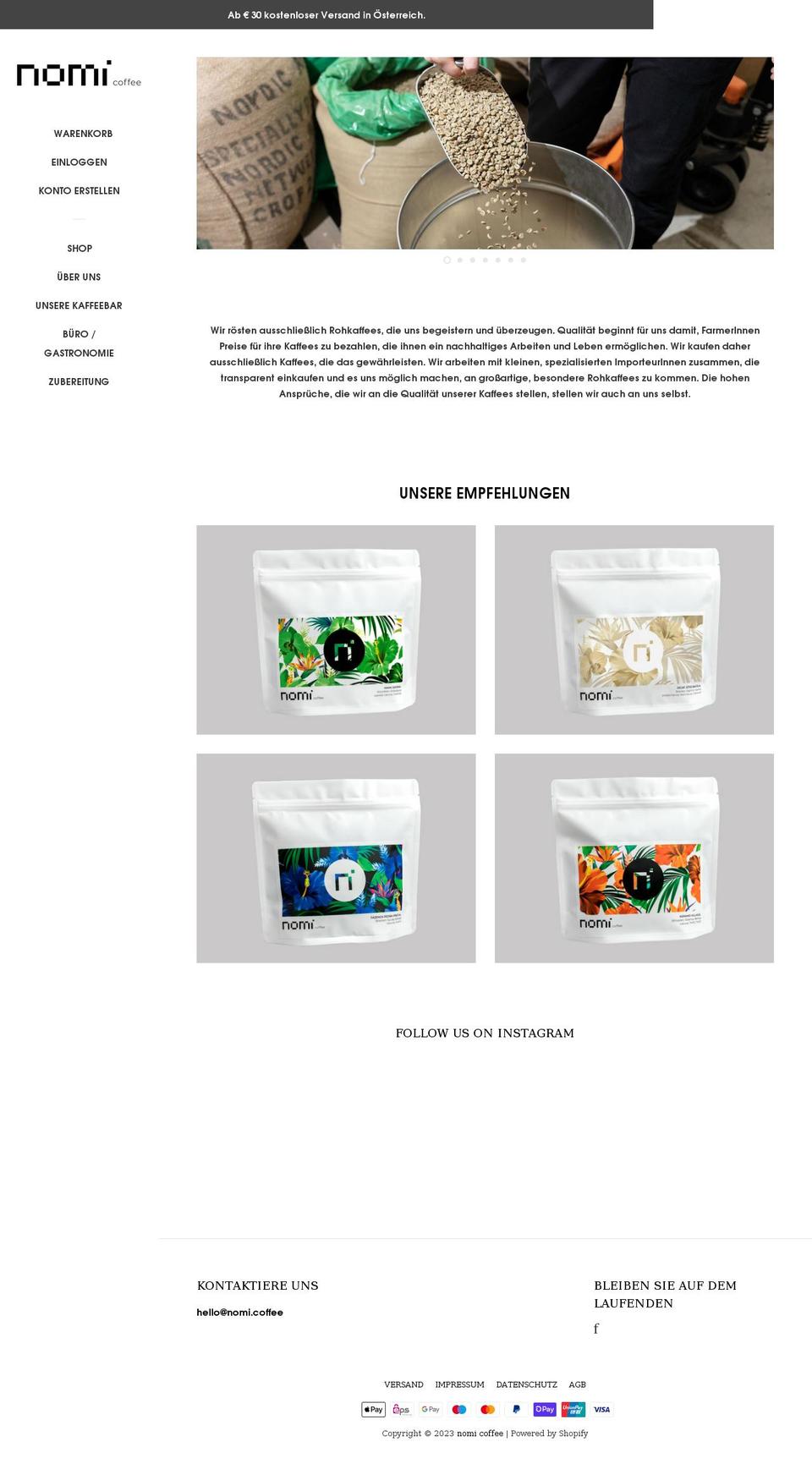 nomi.coffee shopify website screenshot