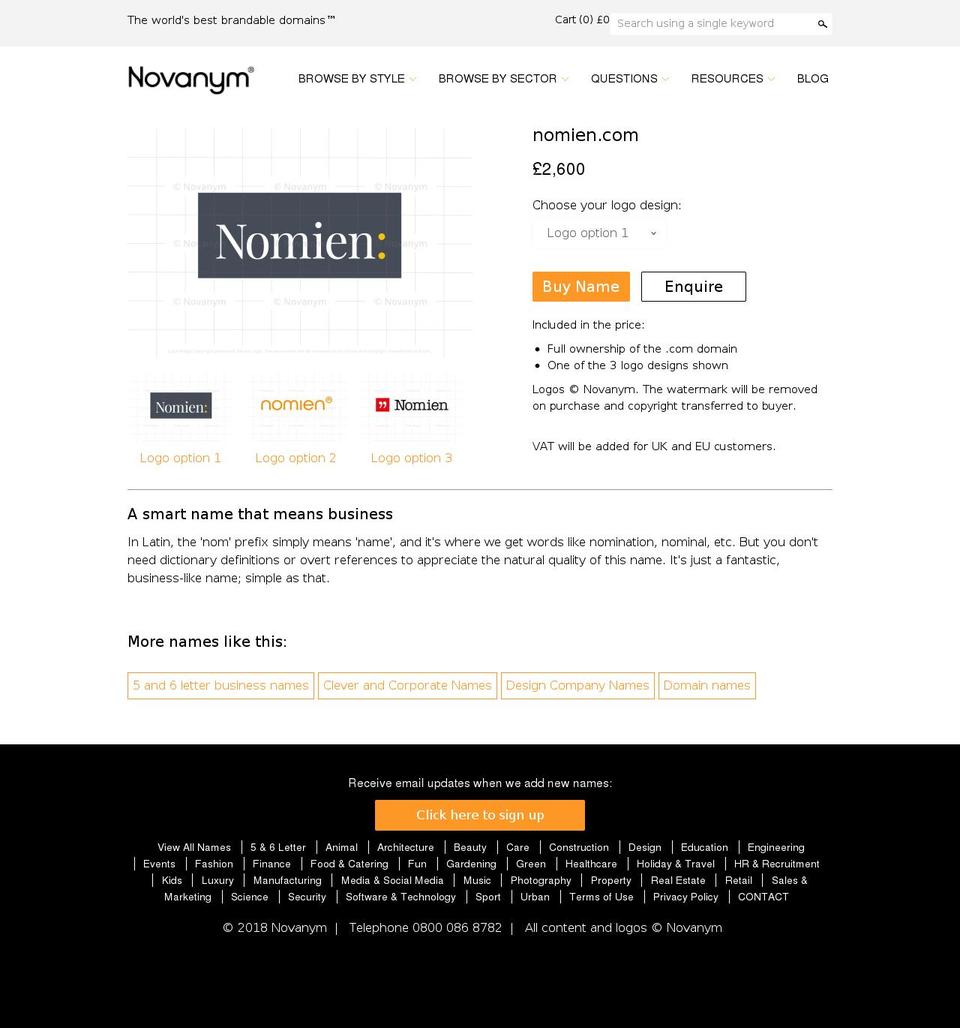 nomien.com shopify website screenshot