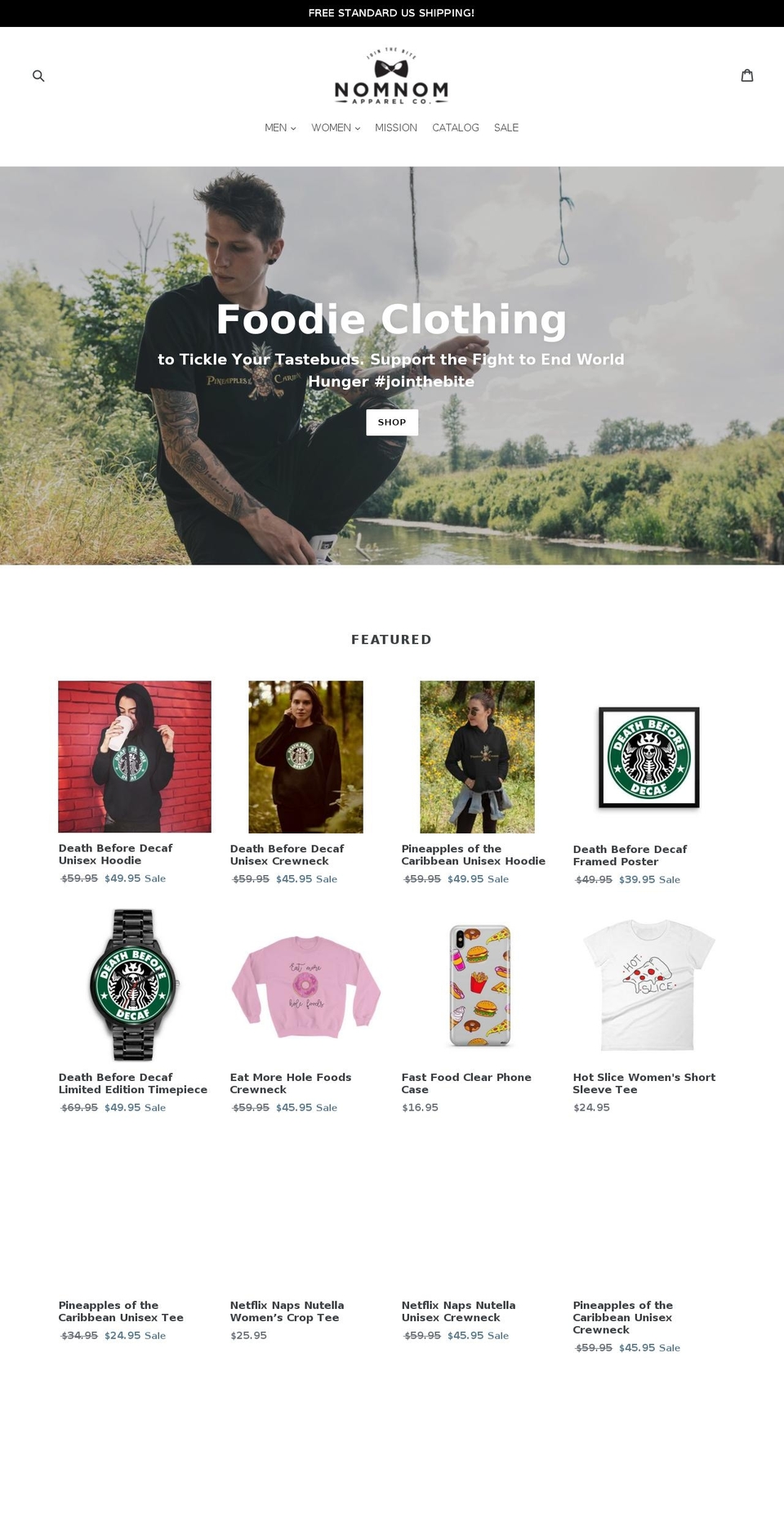 nomnomapparel.com shopify website screenshot