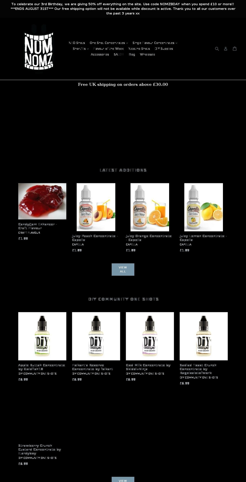 nomnomzeliquid.co.uk shopify website screenshot