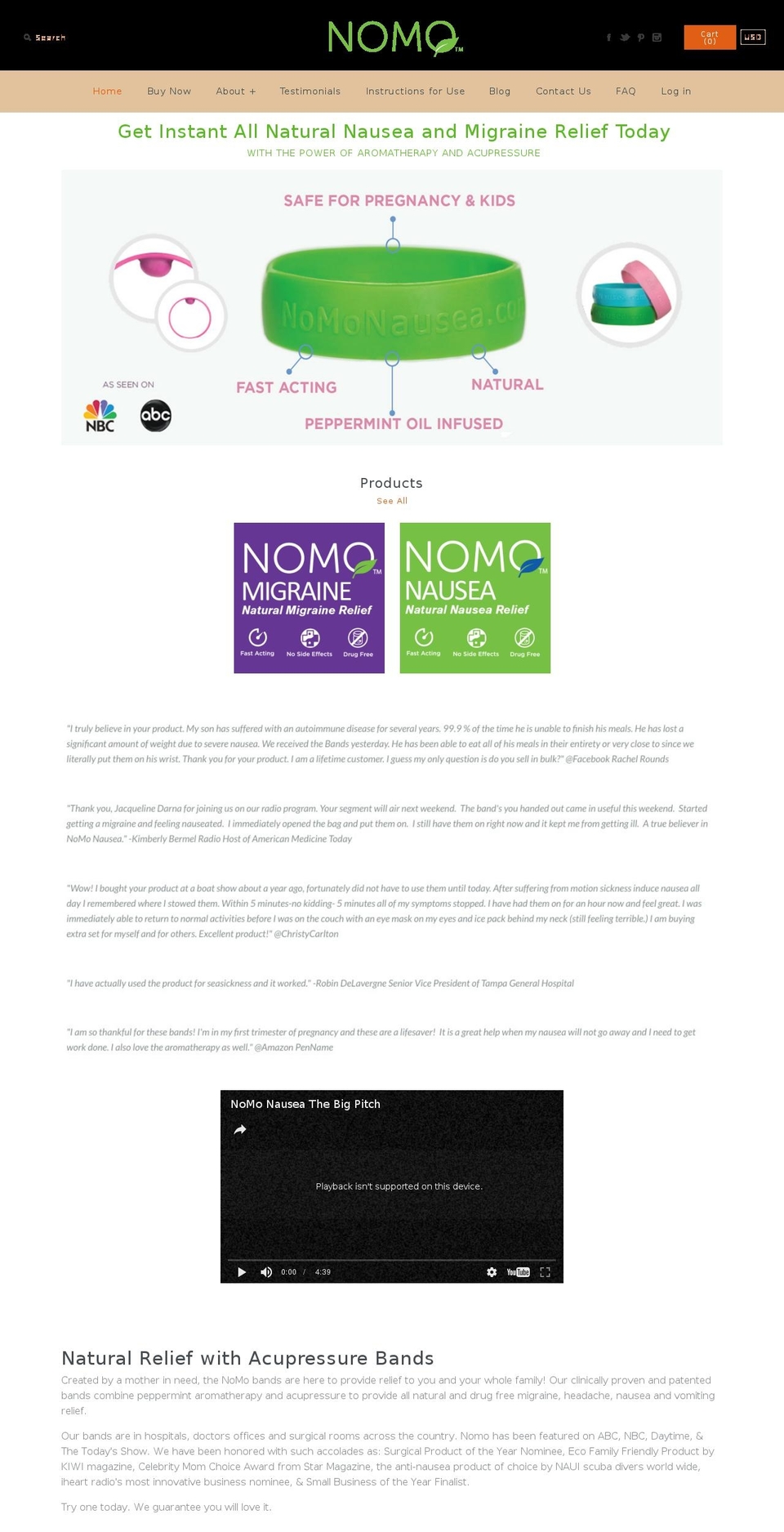 nomonausea.com shopify website screenshot