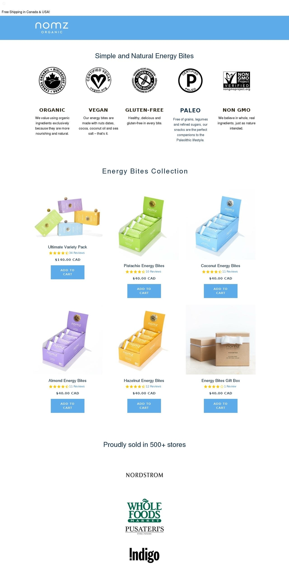 August 7 - Nomz Shopify theme site example nomzenergybites.com