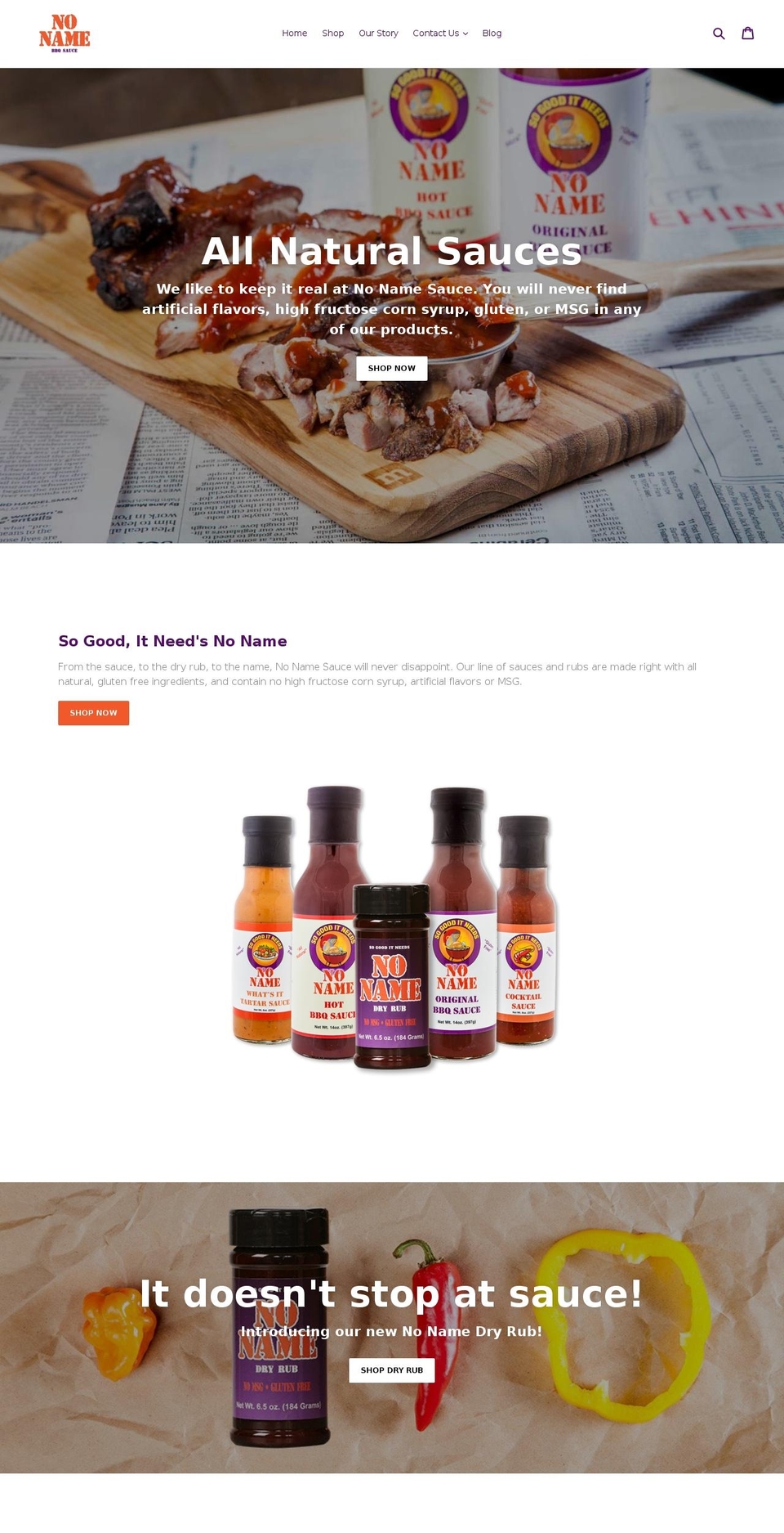 nonamesauce.com shopify website screenshot