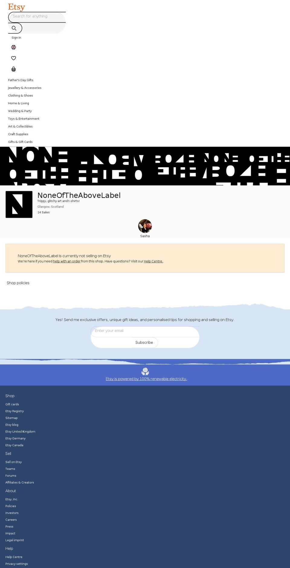 noneoftheabovelabel.com — Shopify storefront screenshot