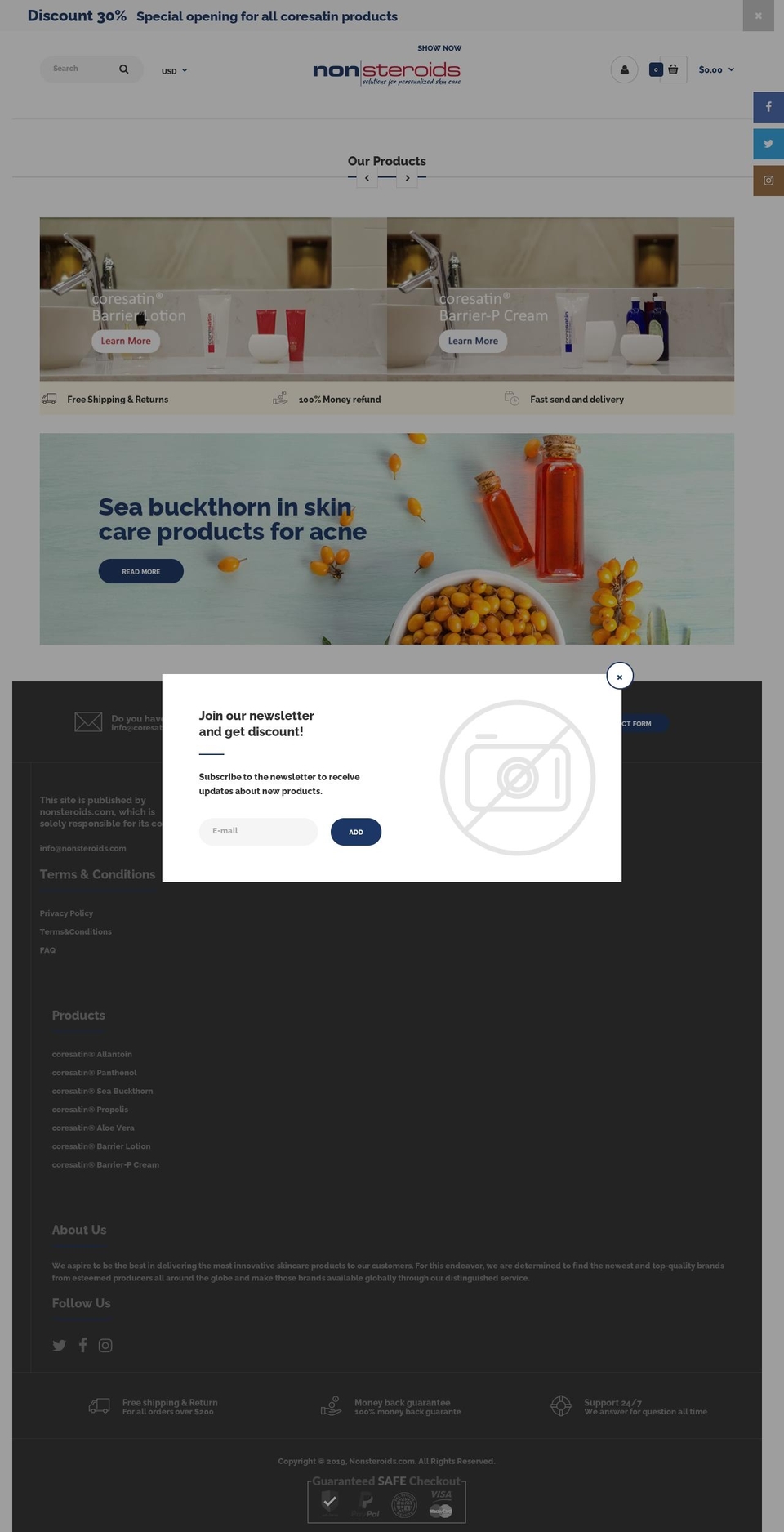 nonsteroids.com shopify website screenshot