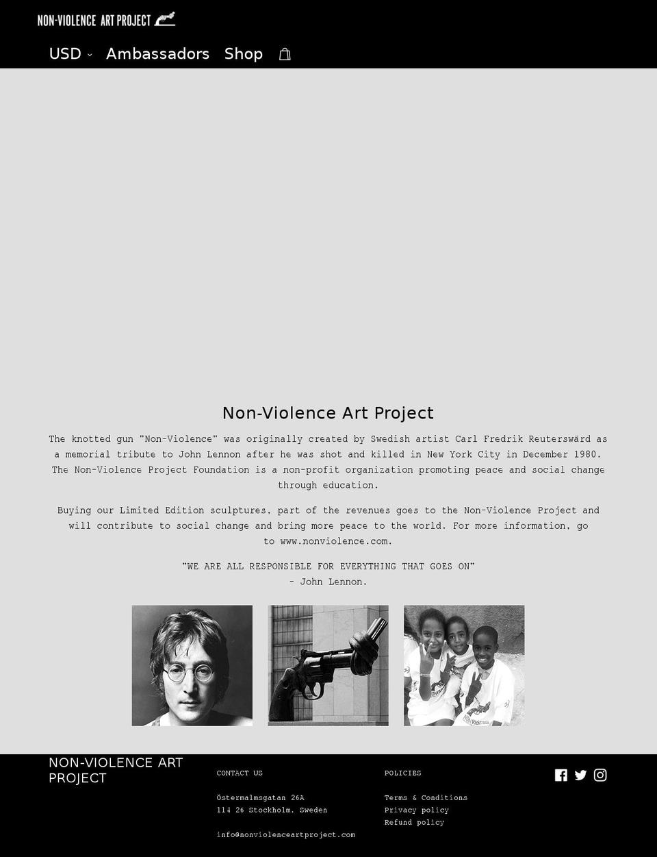 nonviolenceartproject.com shopify website screenshot